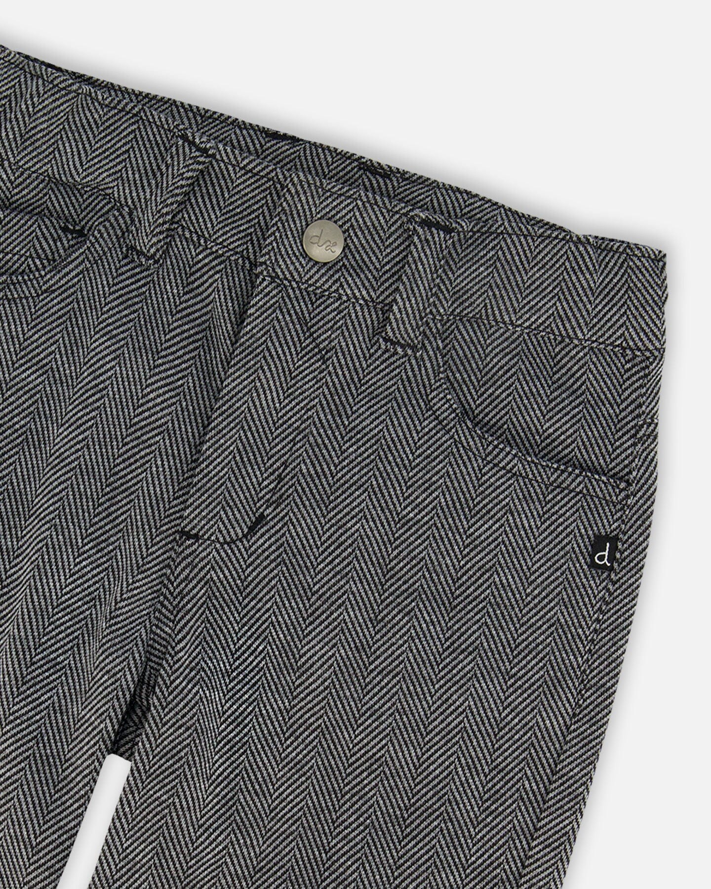 Stretch Jacquard Pants Grey Herringbone - Deux par Deux