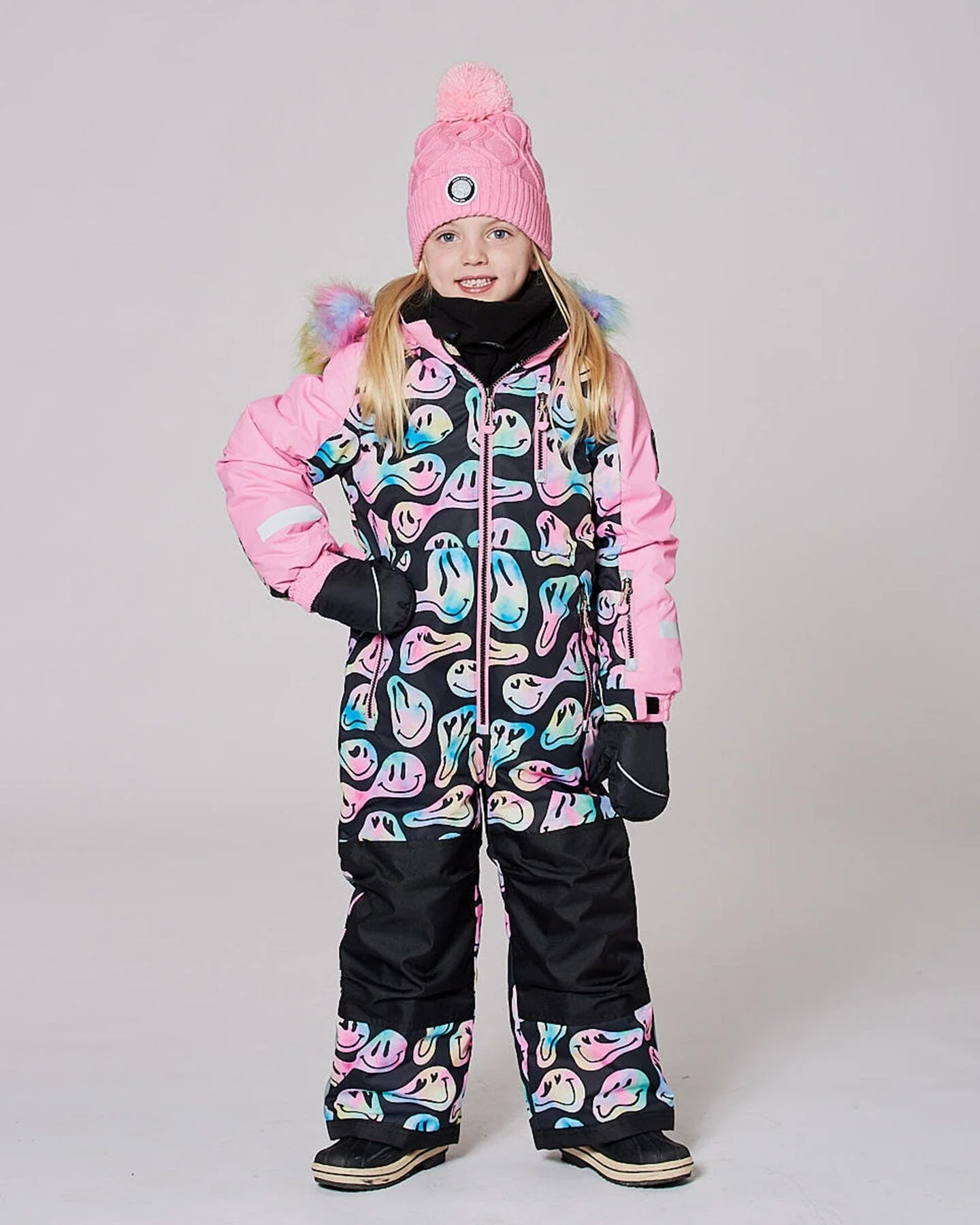 One-Piece Play Snowsuit Smiley Face Girl - Deux par Deux