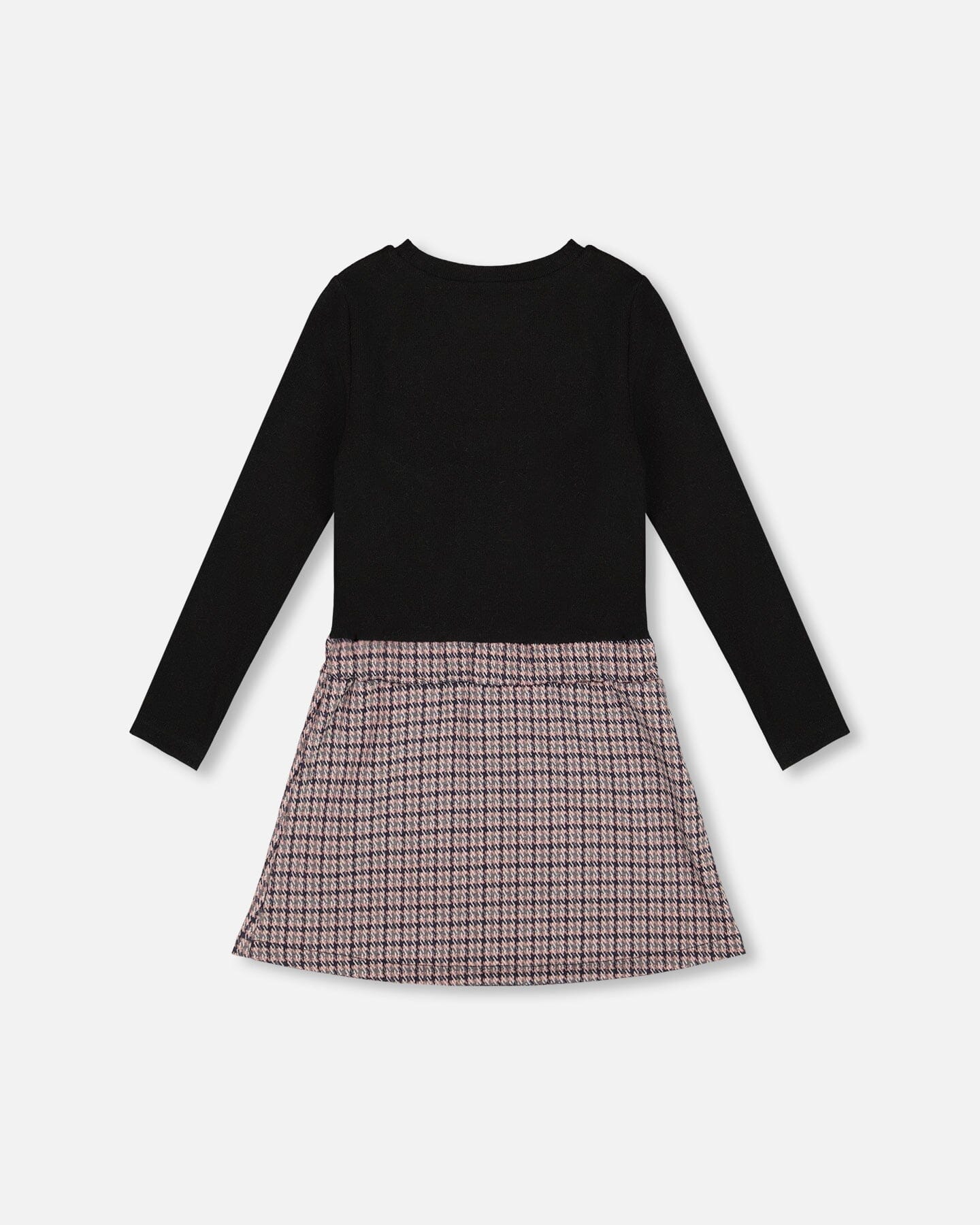 Bi-Material Dress Black And Houndstooth - Deux par Deux