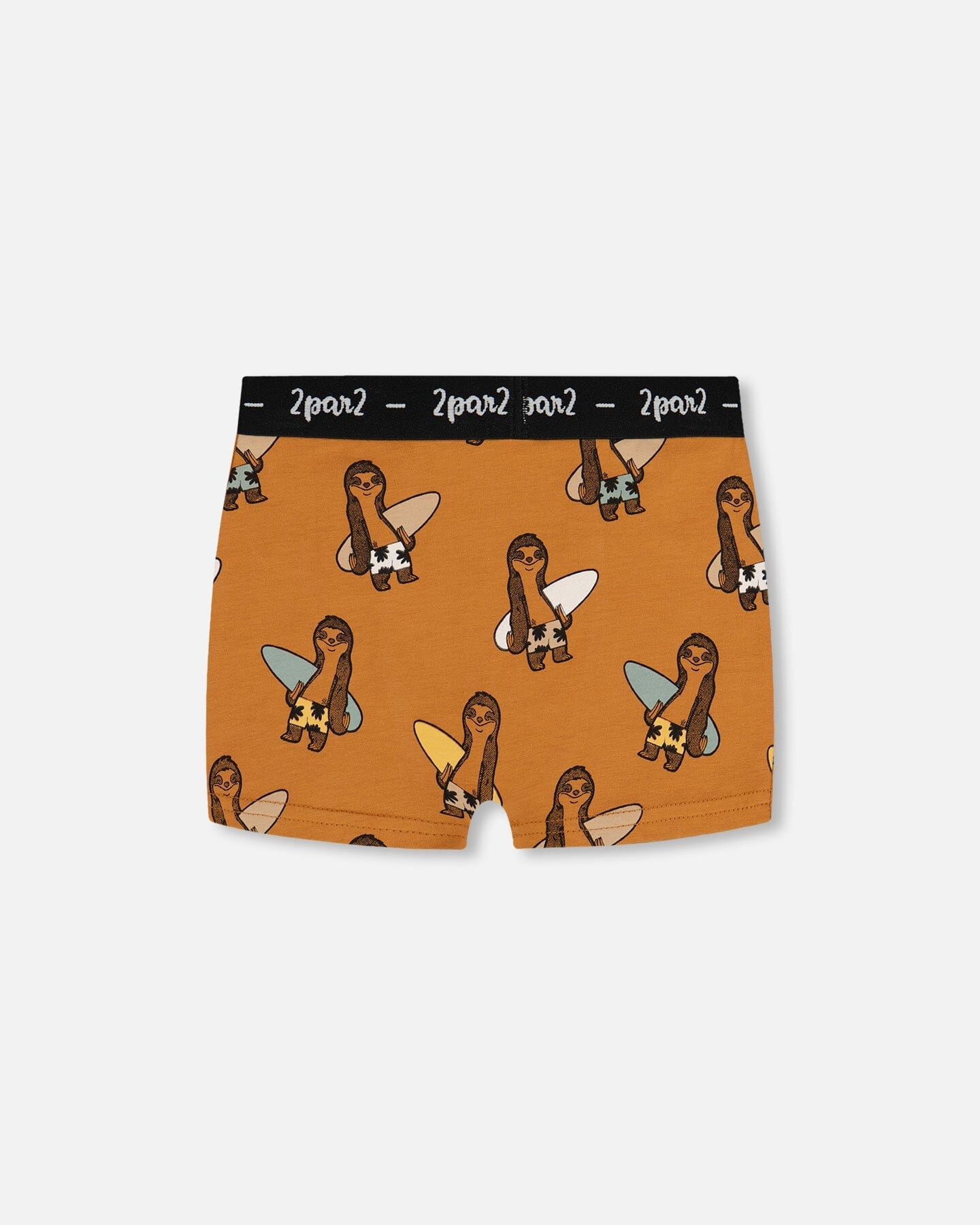 Printed Organic Cotton Boxer Shorts Sloths On Tan Background - Deux par Deux