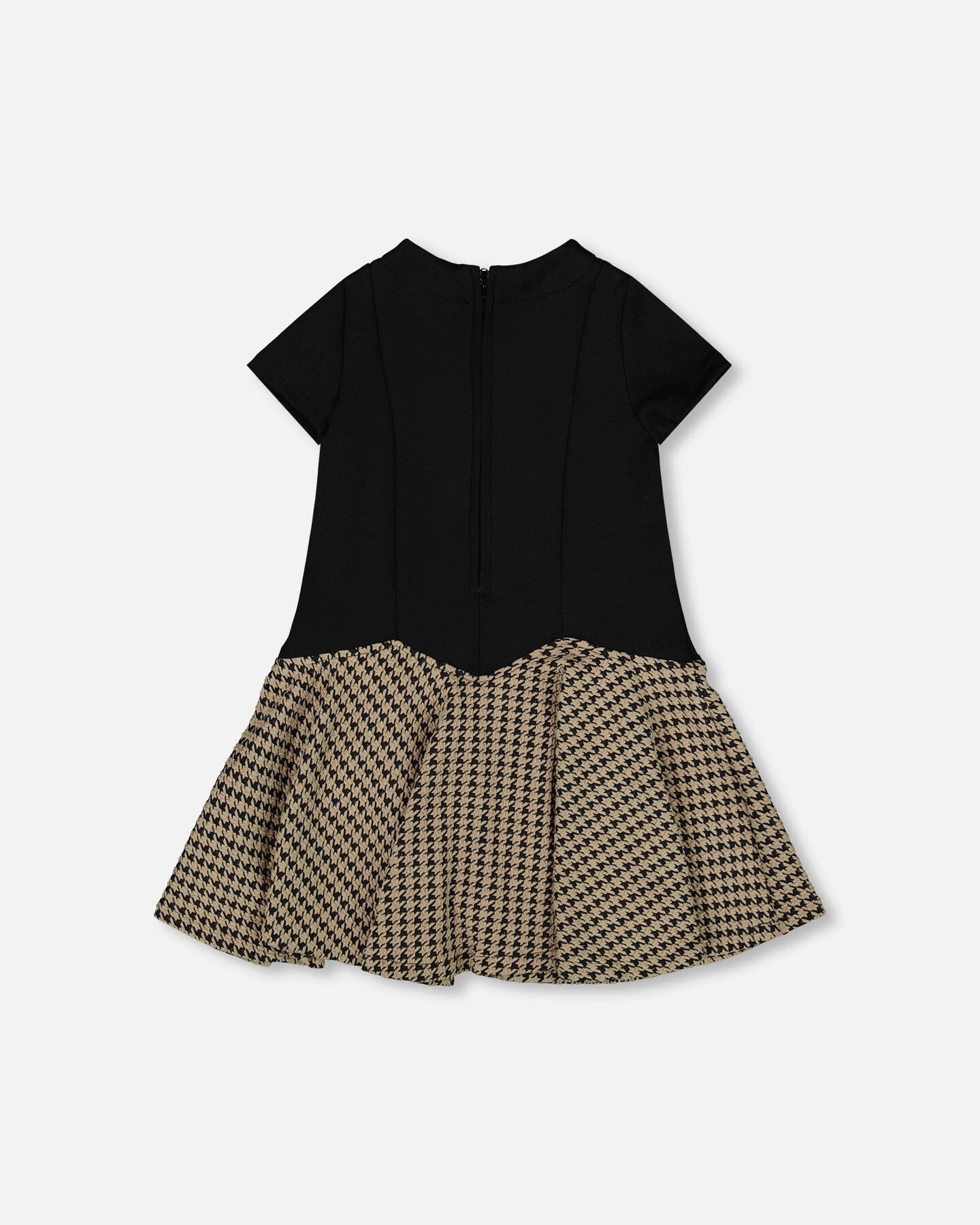 Short Sleeve Bi-Material Milano And Jacquard Knit Dress Black - Deux par Deux