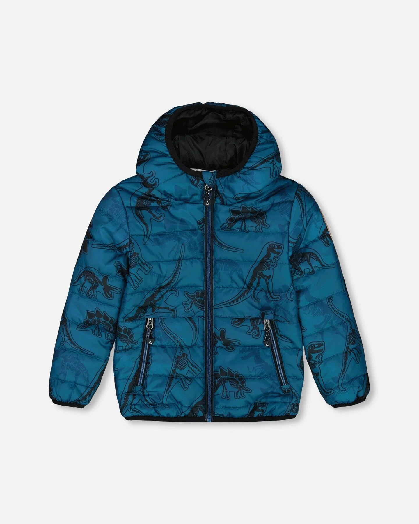 Printed Quilted Mid-Season Jacket Blue And Gray - Deux par Deux