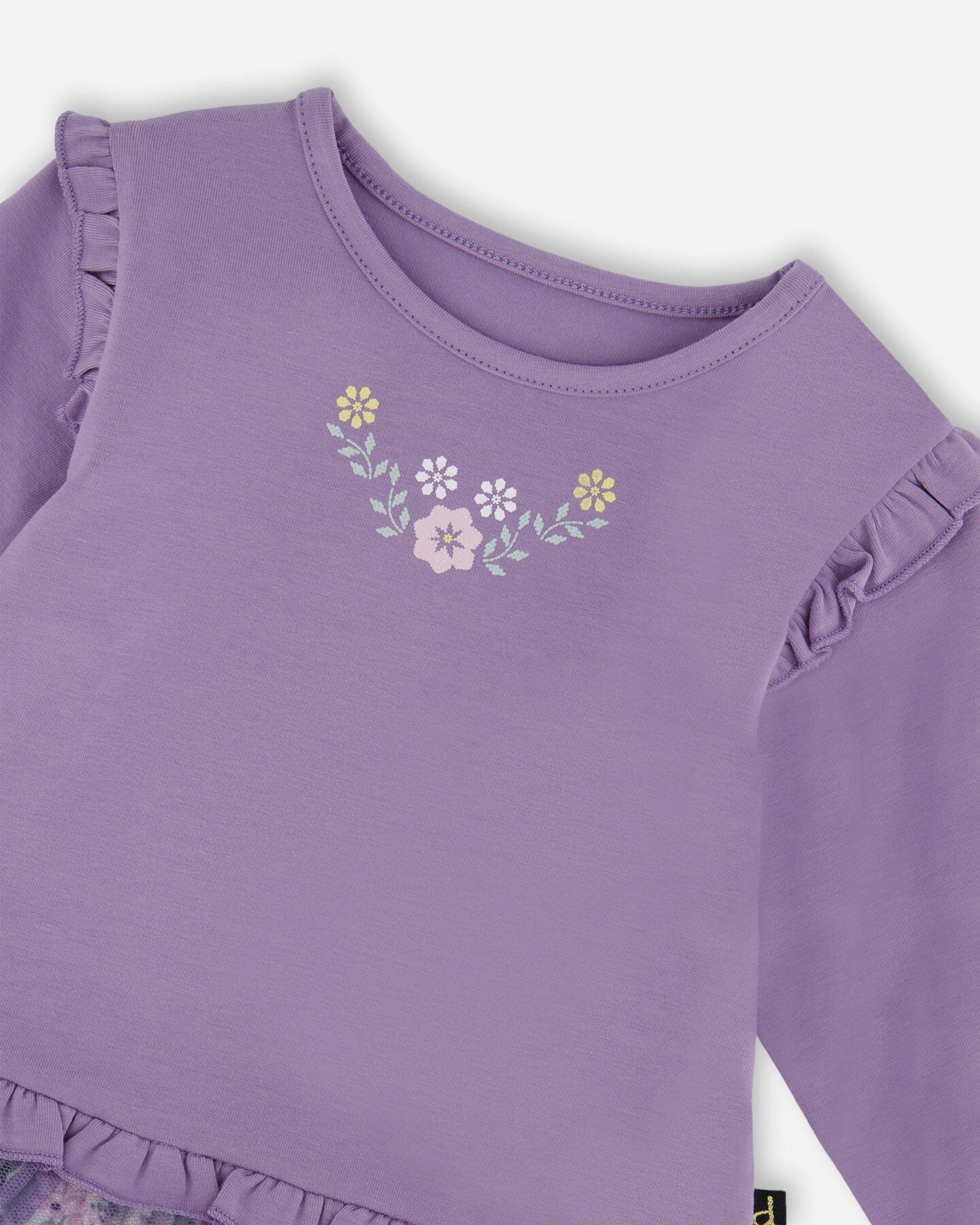 Bi-Material Dress With Muslin And Mesh Skirt Purple Gray - Deux par Deux