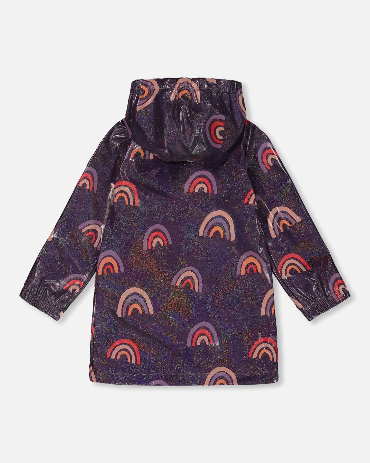 Printed Rain Coat With Hat Rainbow On Shiny Background - Deux par Deux