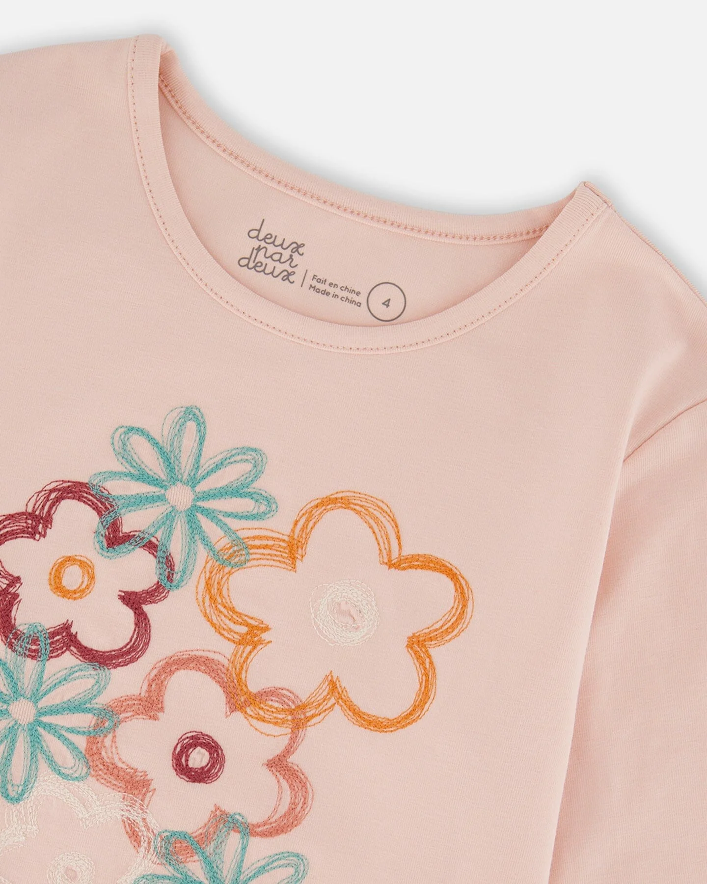 Organic Cotton Long Sleeve T-Shirt Light Pink With Big Flowers - Deux par Deux