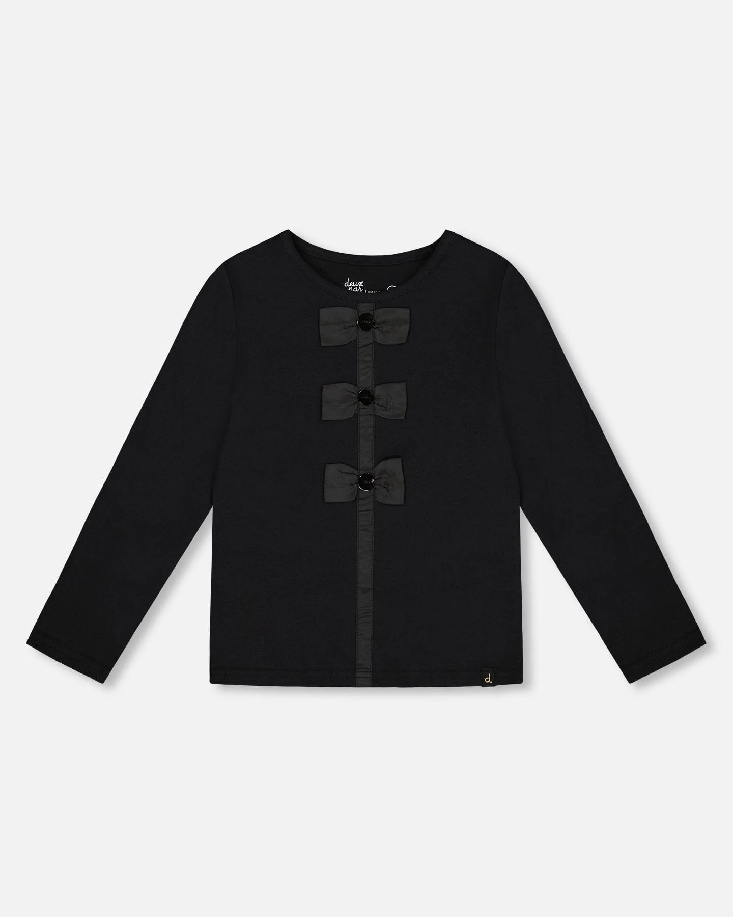 Long Sleeve Organic Cotton Jersey Bow Tee Black - Deux par Deux