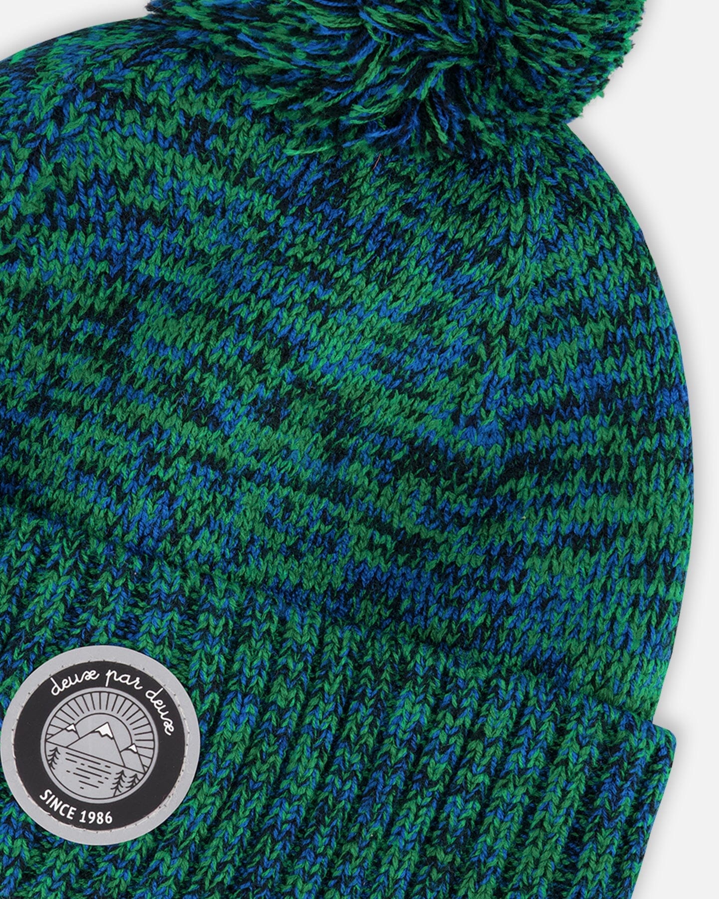 Lined Knit Pompom Hat Green And Blue - Deux par Deux