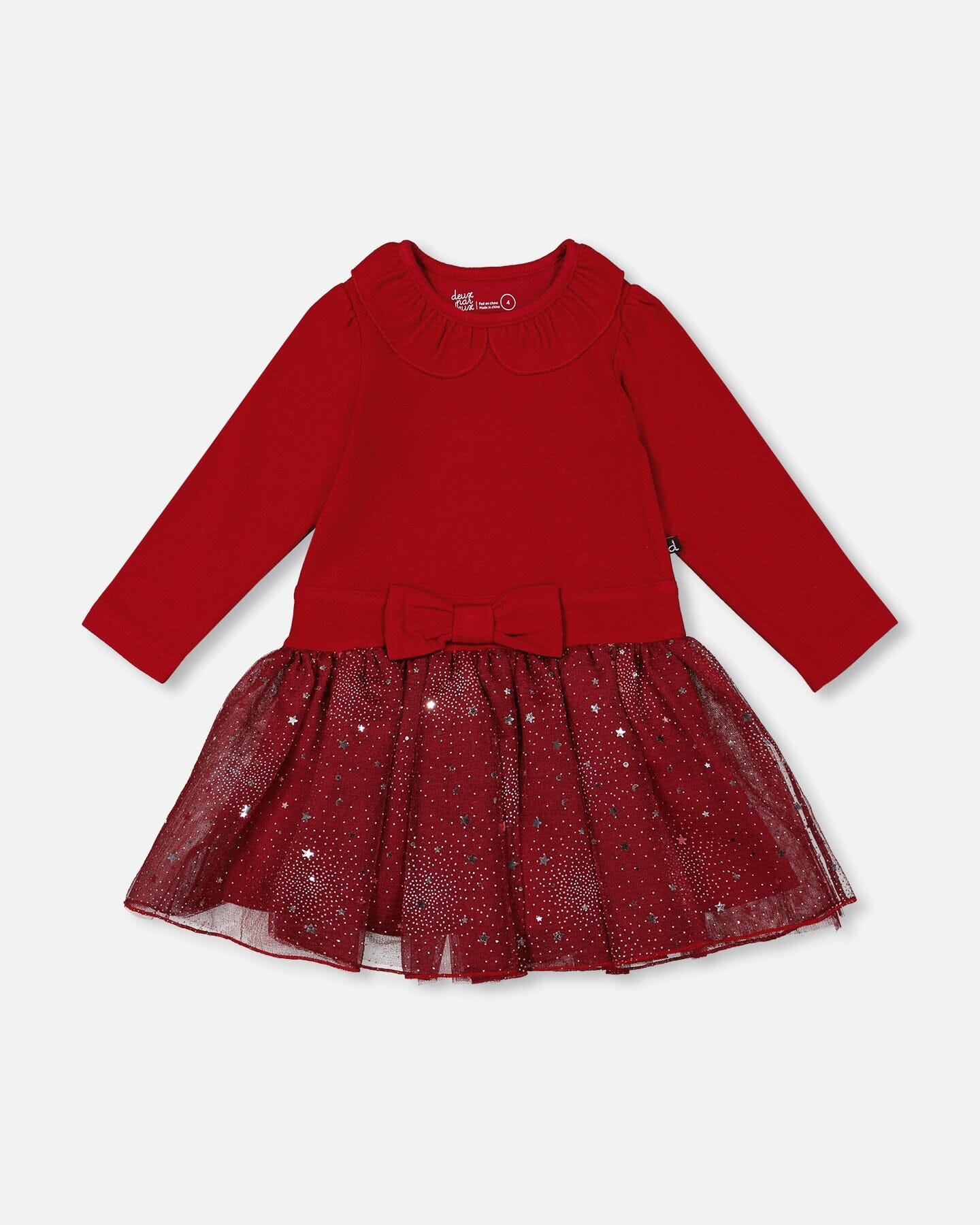 Bi-Material Dress With Glittering Skirt Red - Deux par Deux