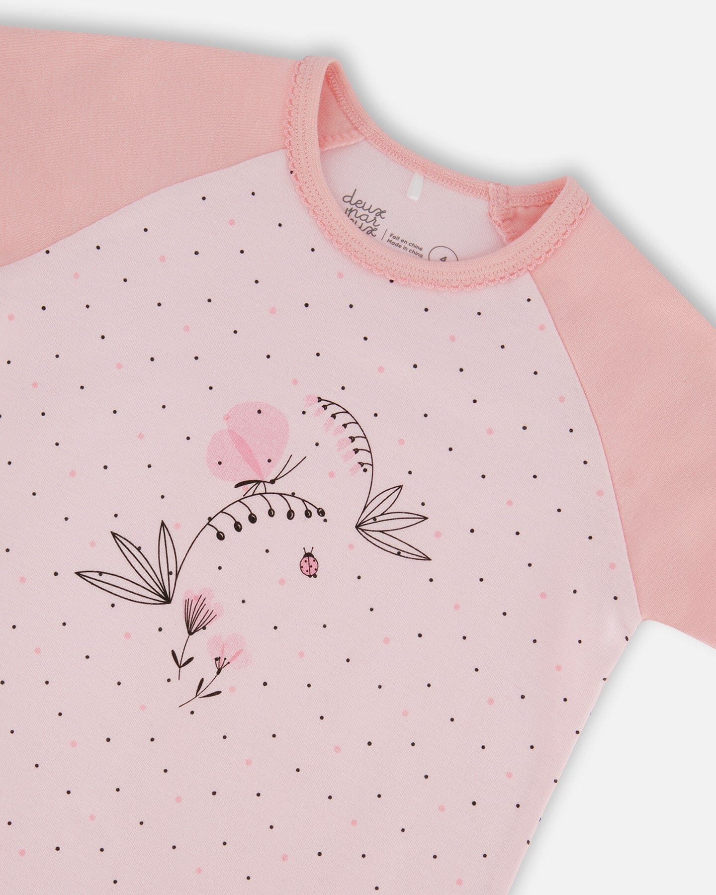 Organic Cotton Two-Piece Short Pajama Set Small Pink Flowers On Pale Pink Background - Deux par Deux