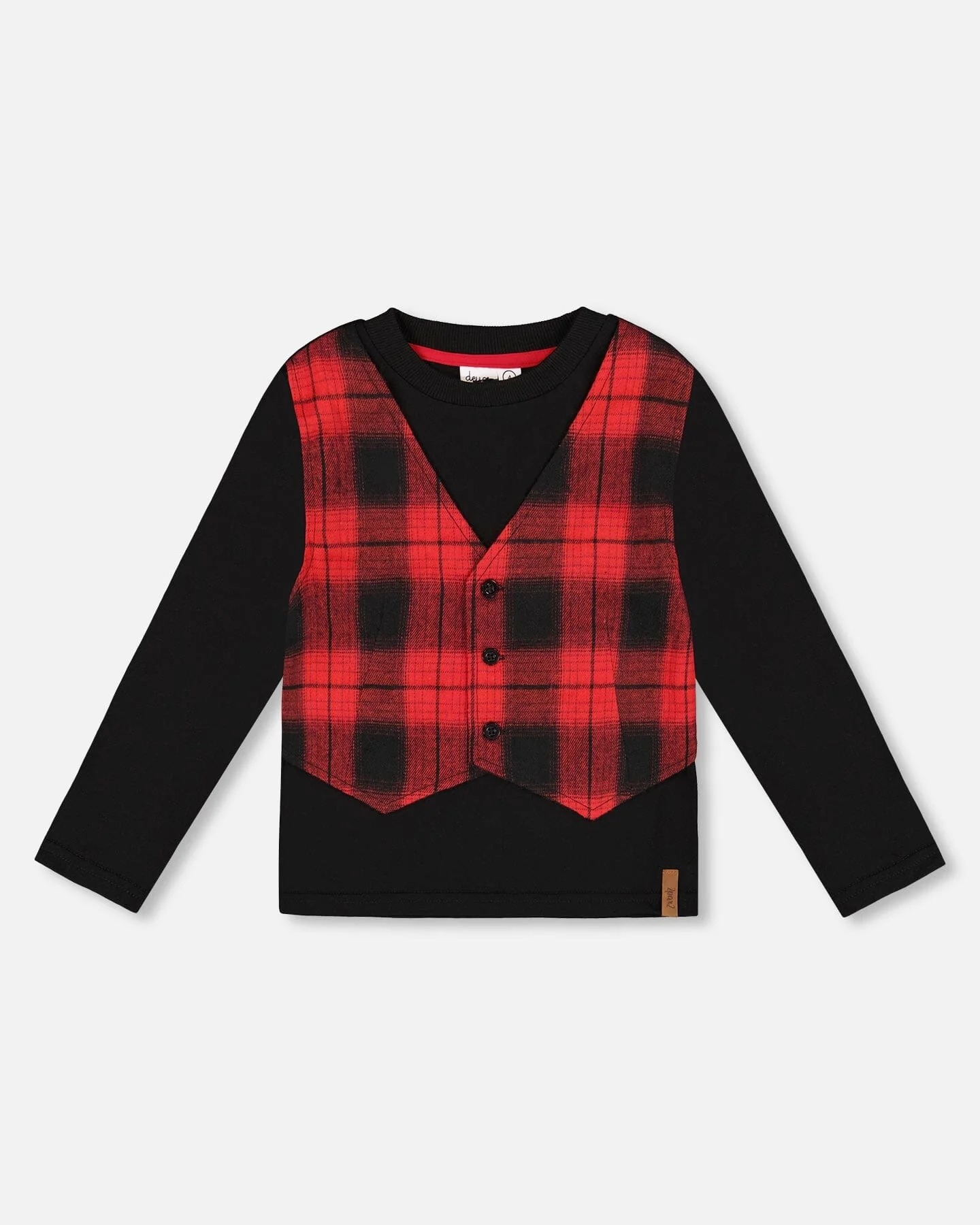 T-Shirt With Plaid Vest Red And Black - Deux par Deux