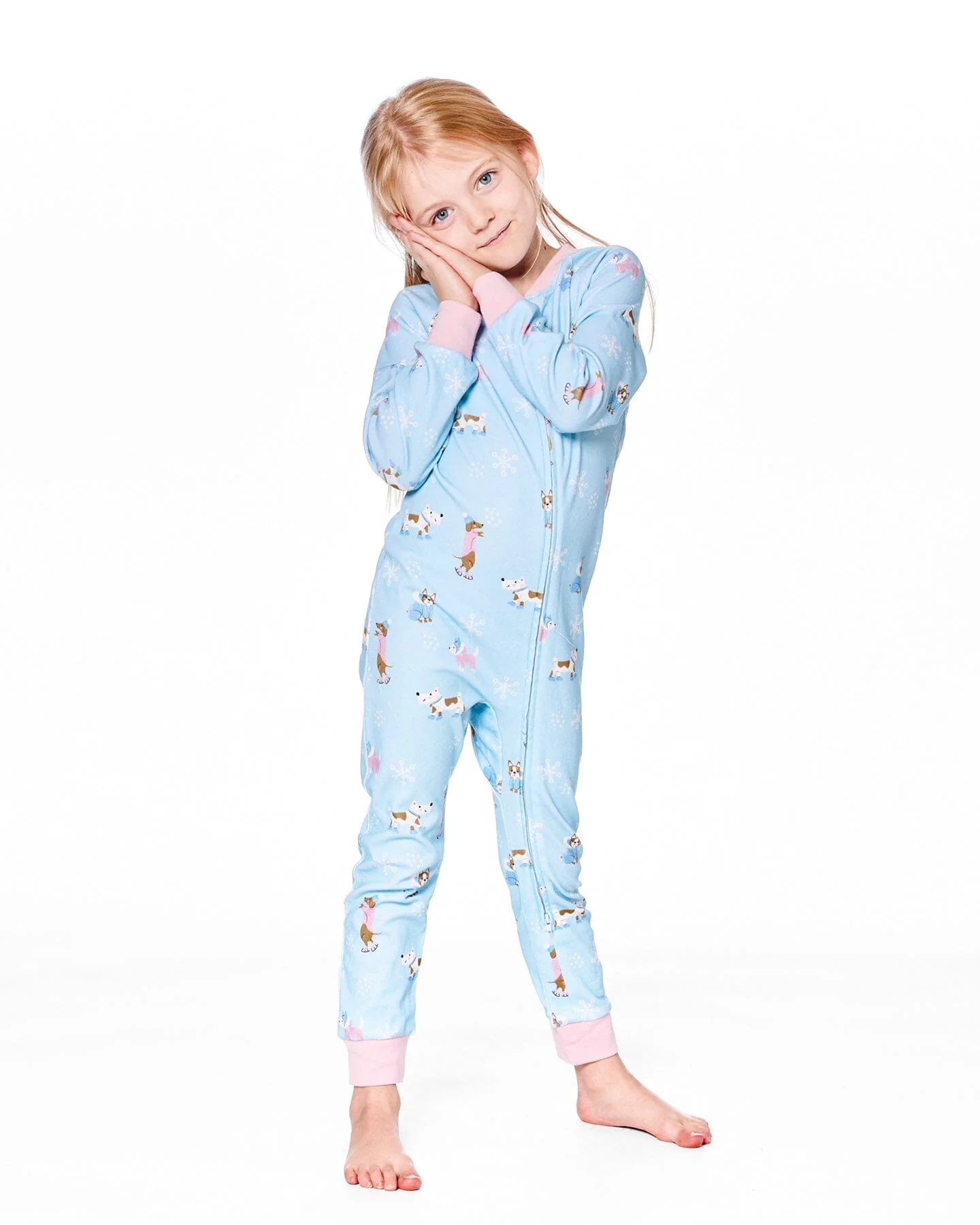 Organic Cotton Interlock One-Piece Pajama Blue Dog Print - Deux par Deux