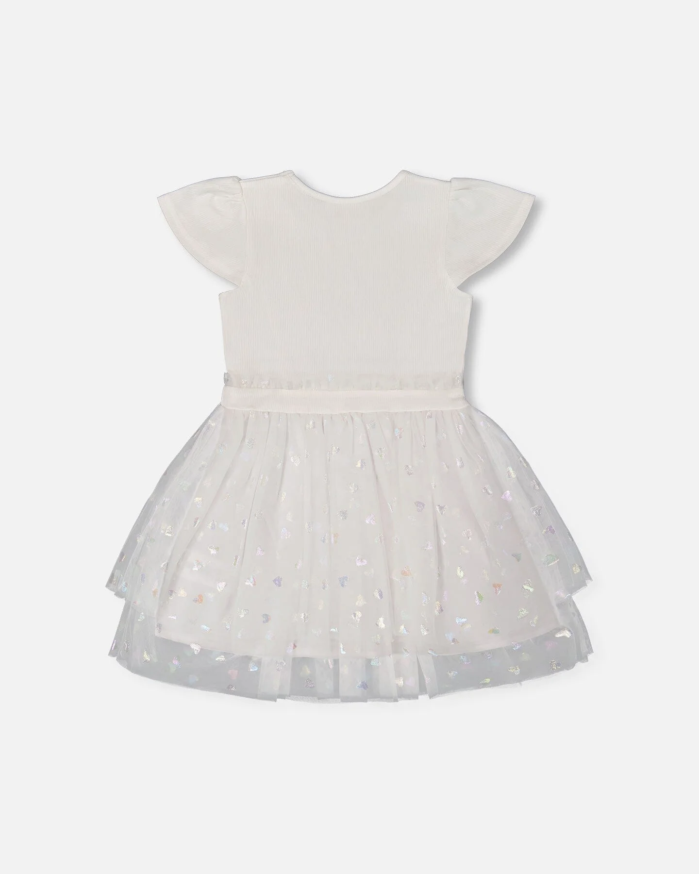 Bi-Material Dress With Glitter Hearts Skirt Snow White - Deux par Deux