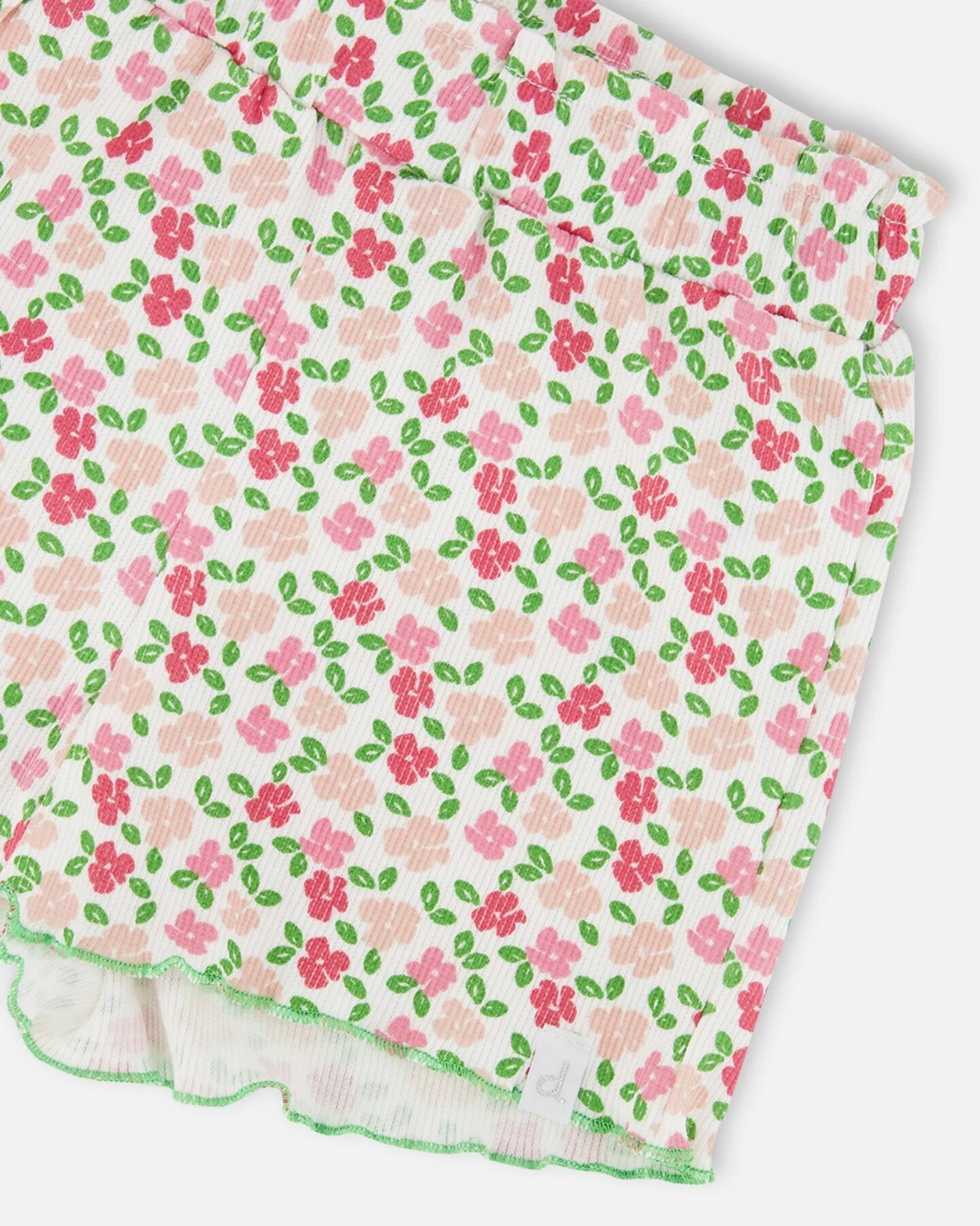 Printed Ribbed Short Small Flowers On White Background - Deux par Deux