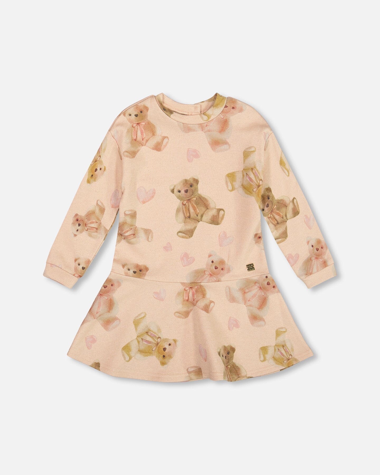 Glittering French Terry Dress Beige Teddy Bear Print - Deux par Deux