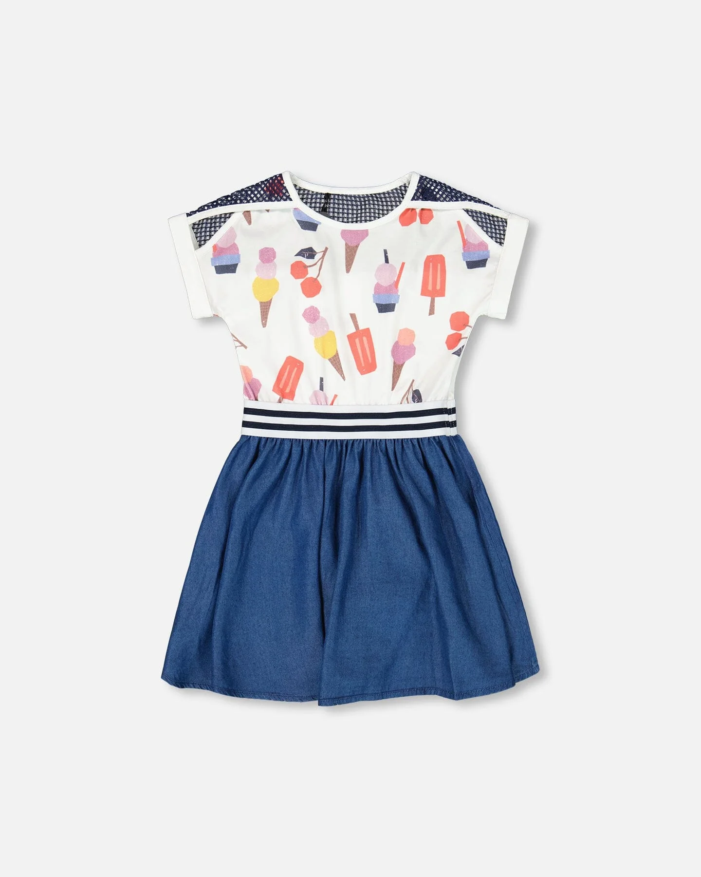 Bi-Material Organic Cotton And Chambray Dress Multicolored And Denim - Deux par Deux