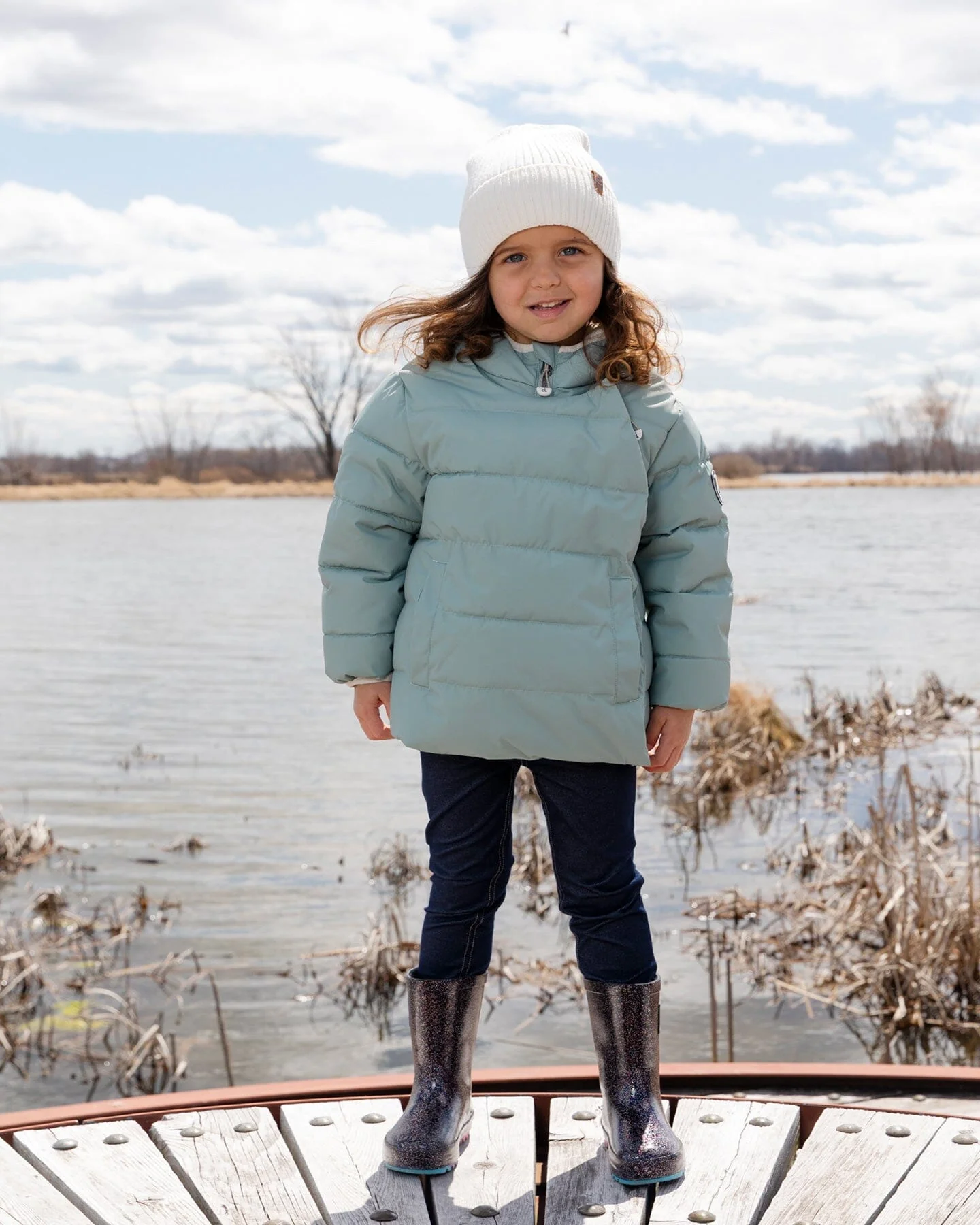 Compressible Winter Puffy Coat Designed For Car Seat Sage Green - Deux par Deux