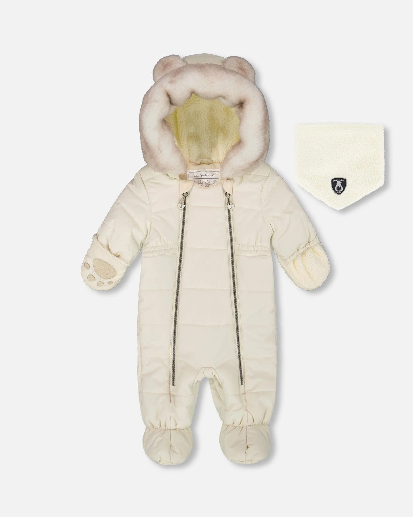 One-Piece Baby Layette Snowsuit Designed For Car Seat White Asparagus - Deux par Deux