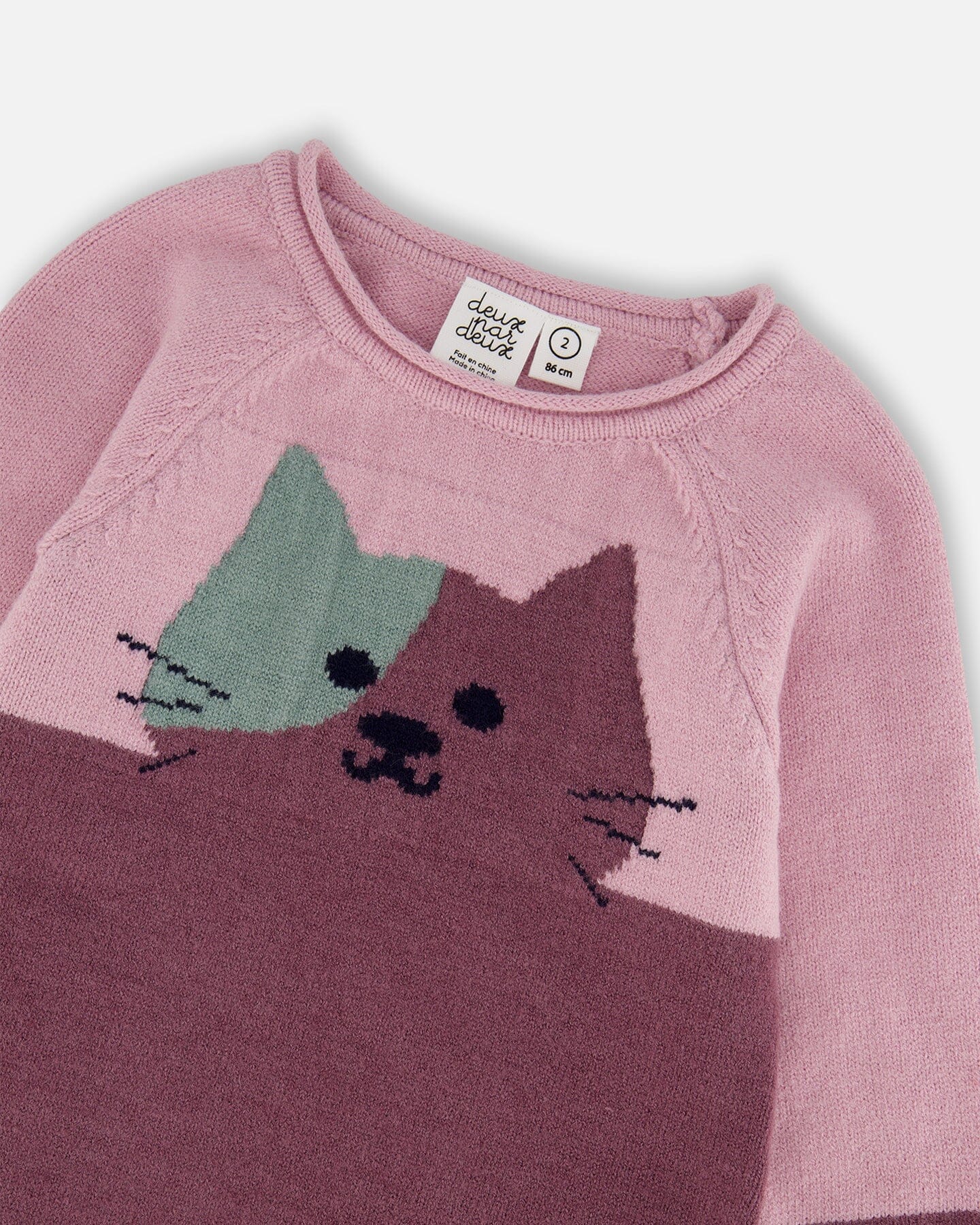 Knitted Dress Dusty Pink With Cat - Deux par Deux