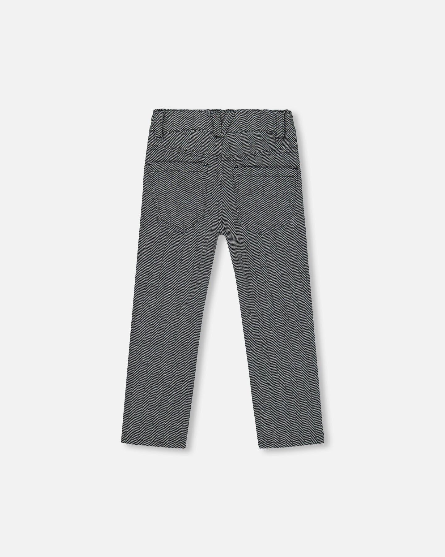 Stretch Jacquard Pants Grey Herringbone - Deux par Deux