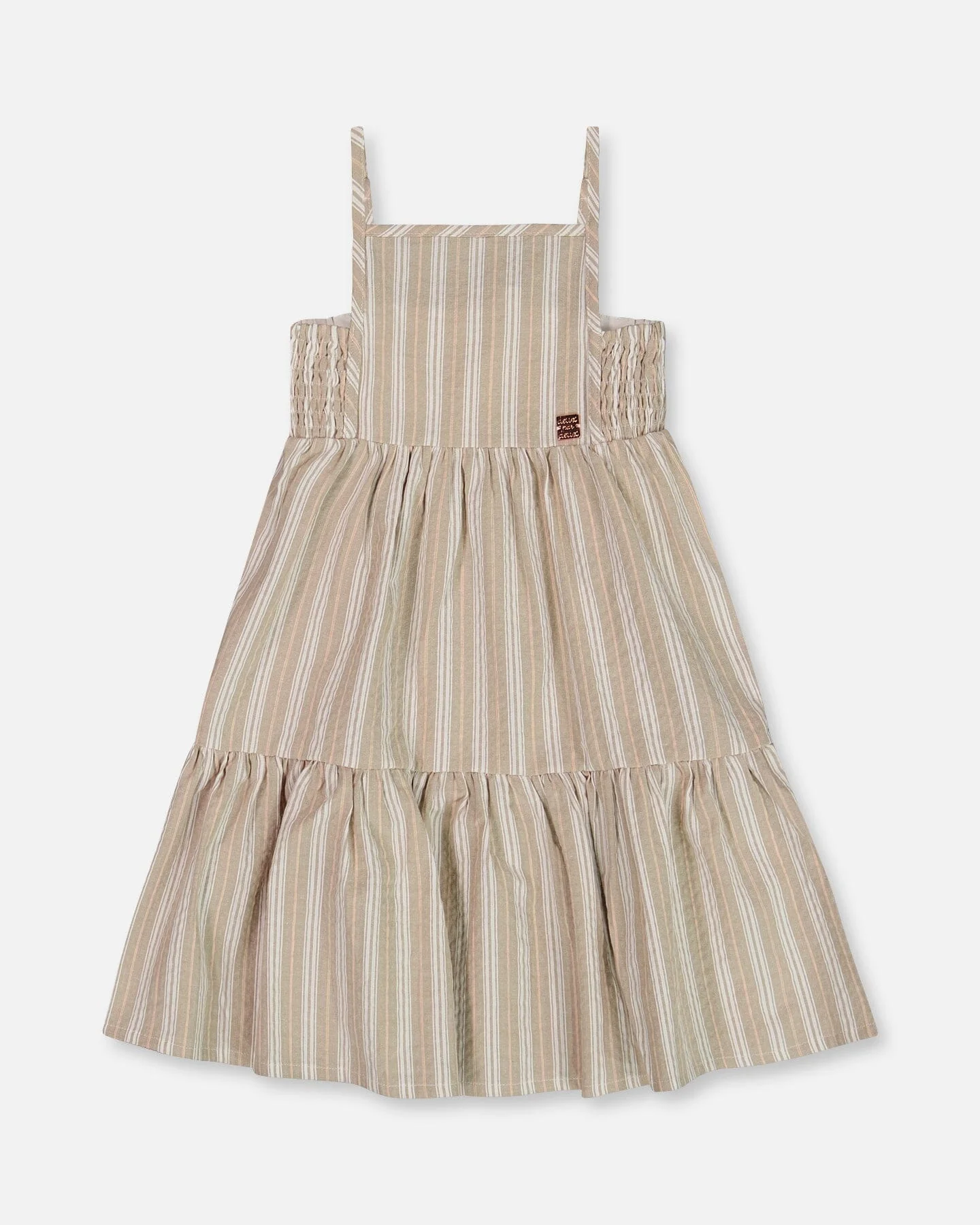 Sleeveless Cotton Dress White And Sage Striped - Deux par Deux