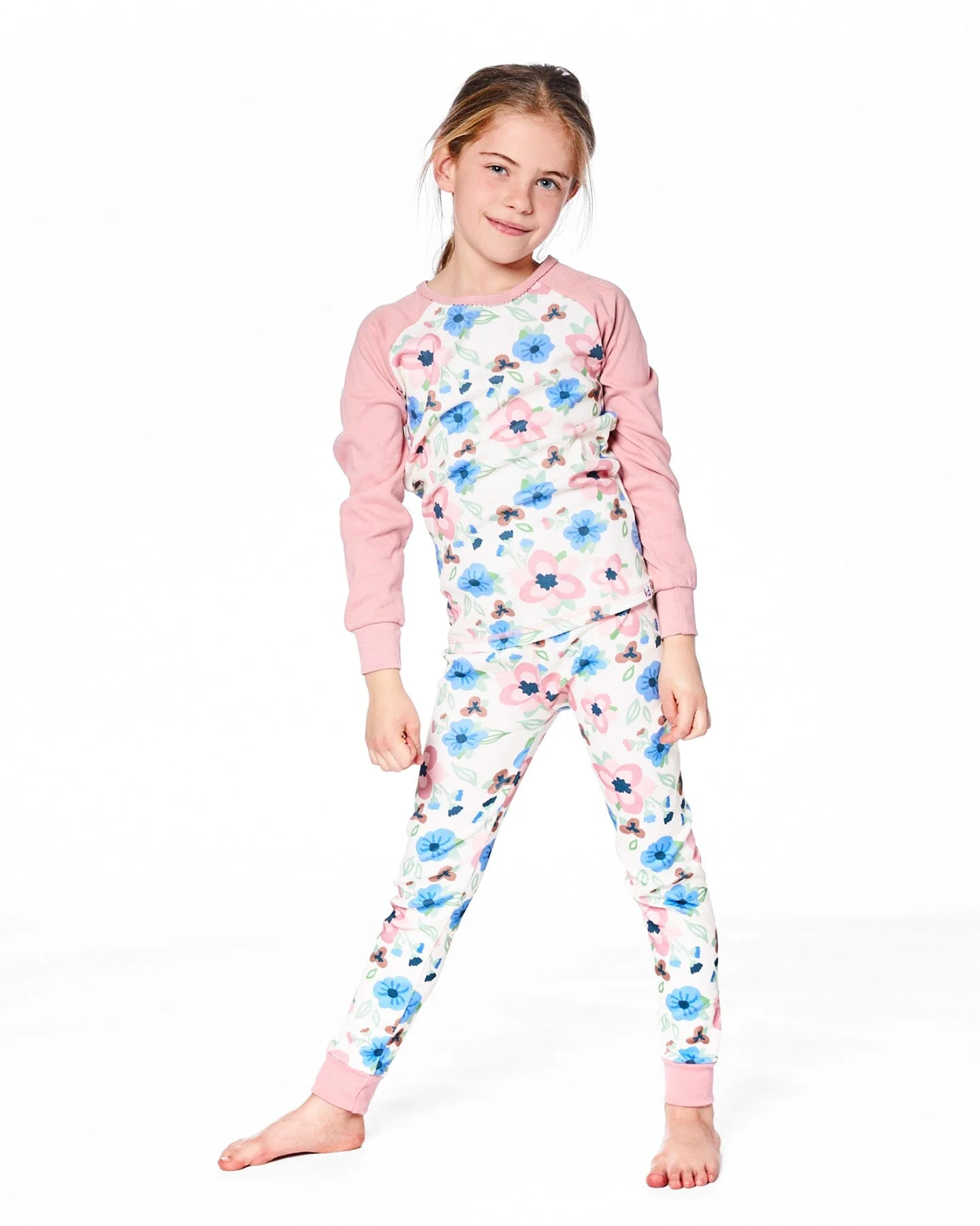 Organic Cotton Two-Piece Pajamas Off-White Flower Print - Deux par Deux