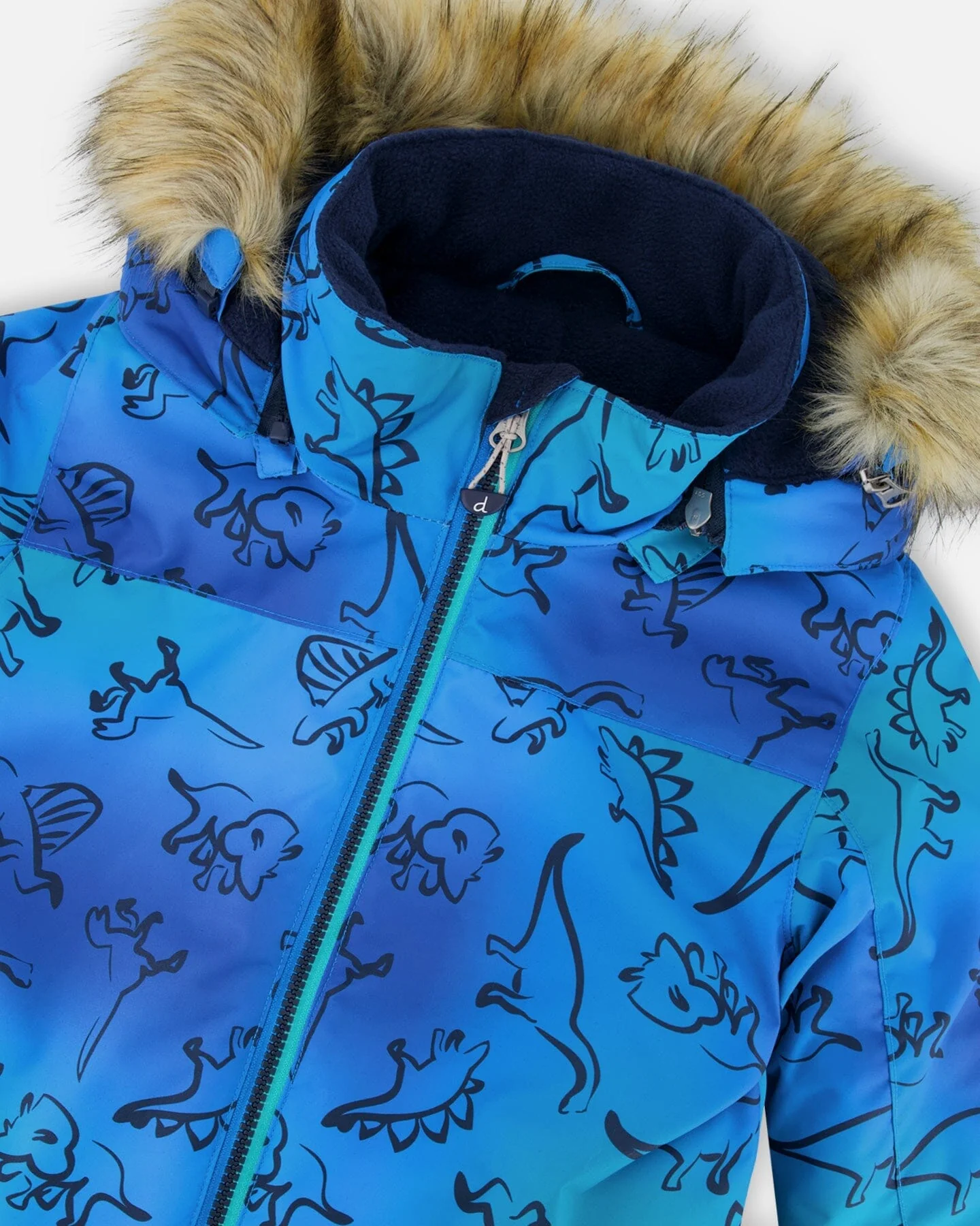 One-Piece Discover Snowsuit Blue Gradient Dinosaur Print - Deux par Deux