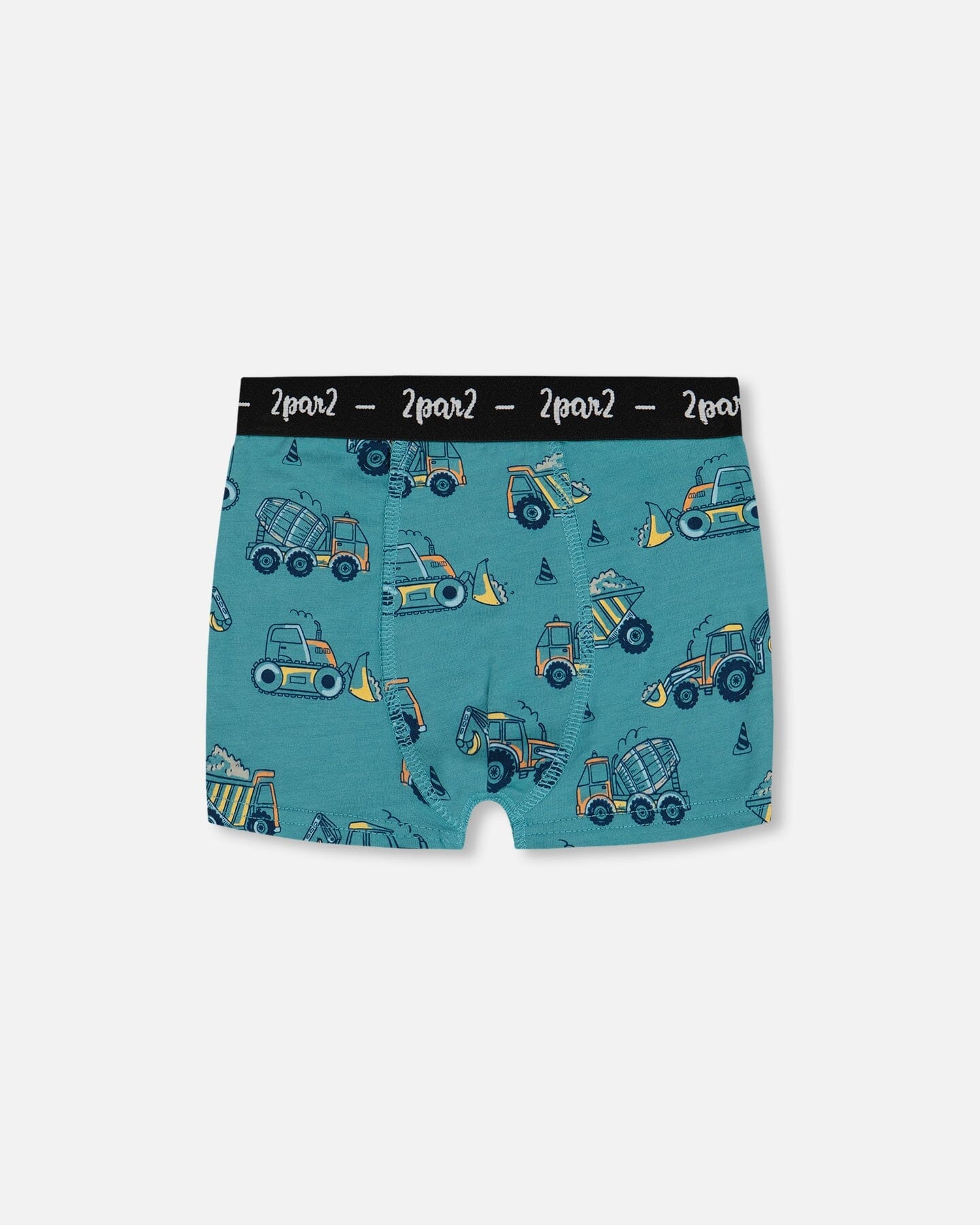 Printed Organic Cotton Boxer Shorts Teal With Yellow Truck - Deux par Deux