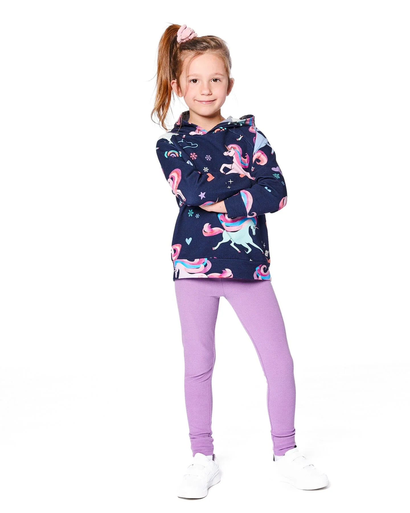 Pullover Fleece Hoodie Navy Unicorn Print - Deux par Deux