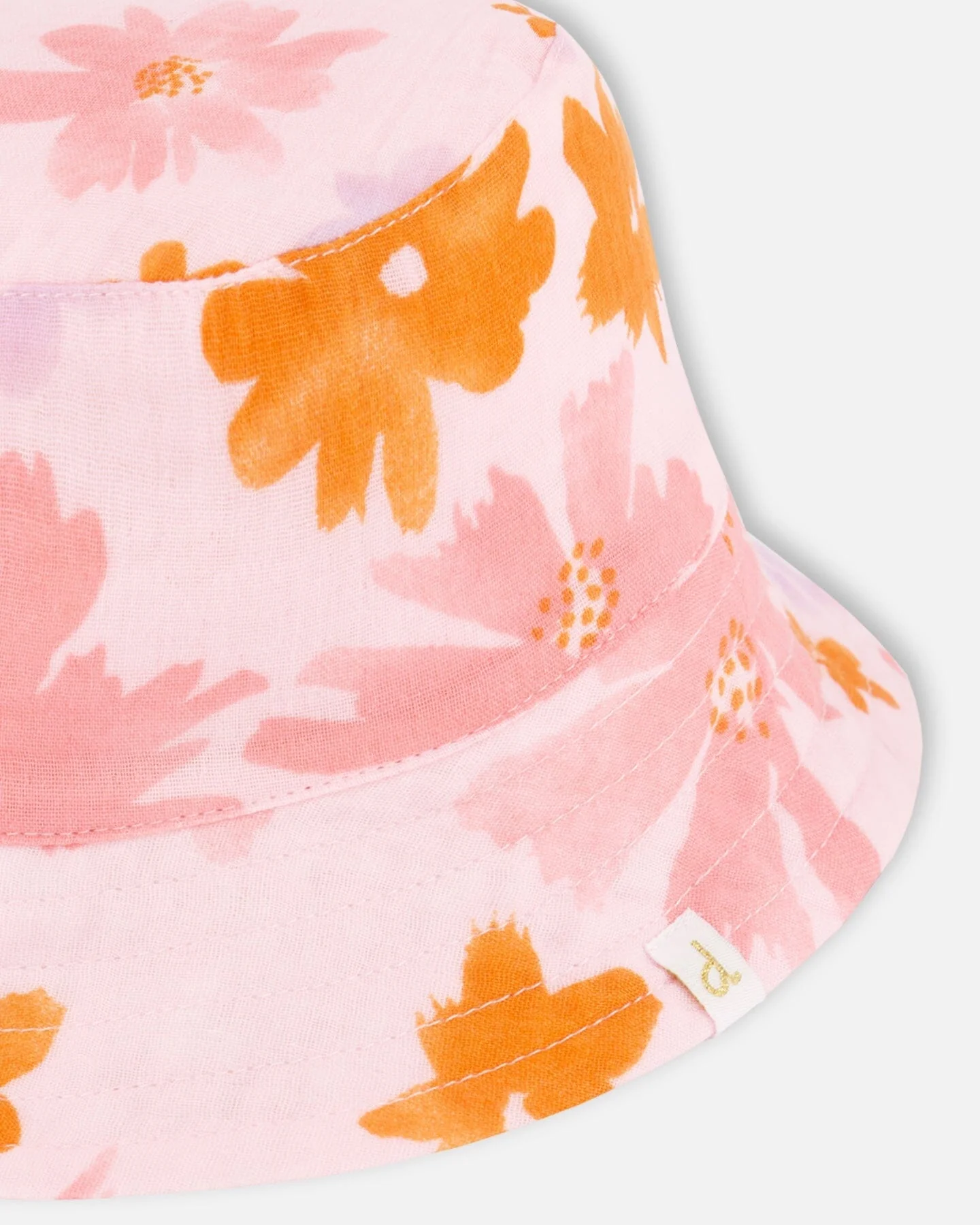 Printed Muslin Bucket Hat Pink And Coral Flowers - Deux par Deux