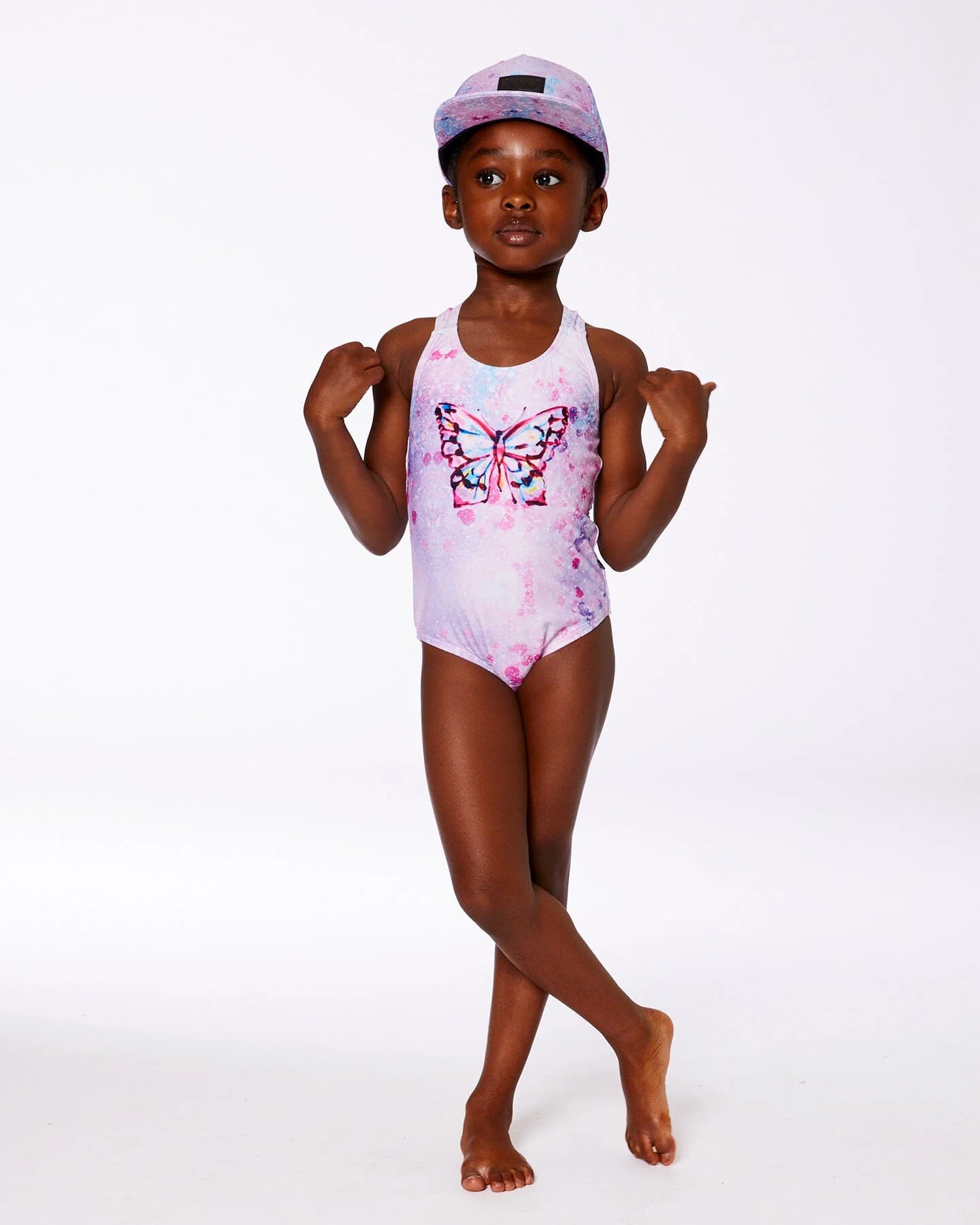 Printed One-Piece Swimsuit Pink Butterflies With Bubble Effects - Deux par Deux