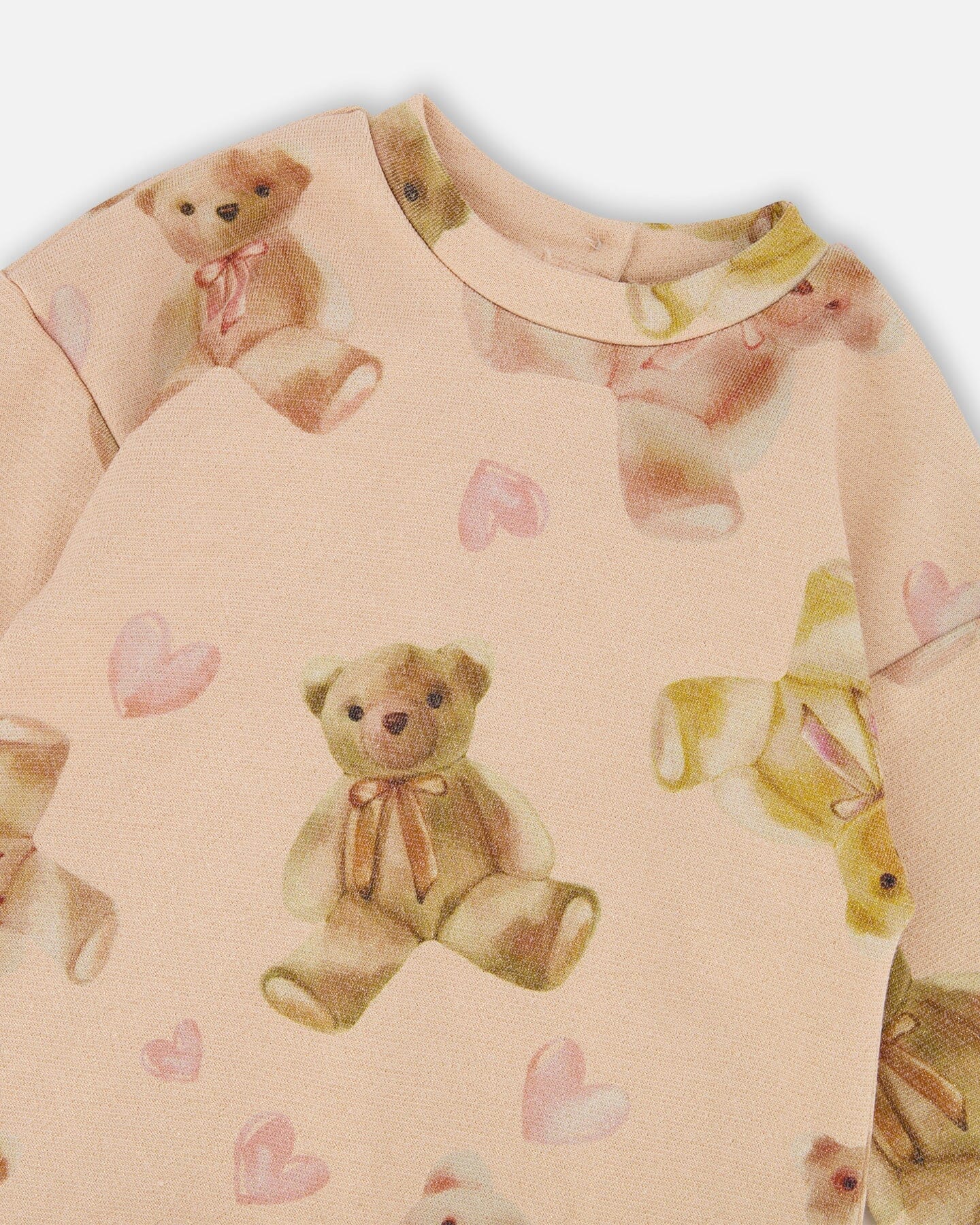 Glittering French Terry Dress Beige Teddy Bear Print - Deux par Deux