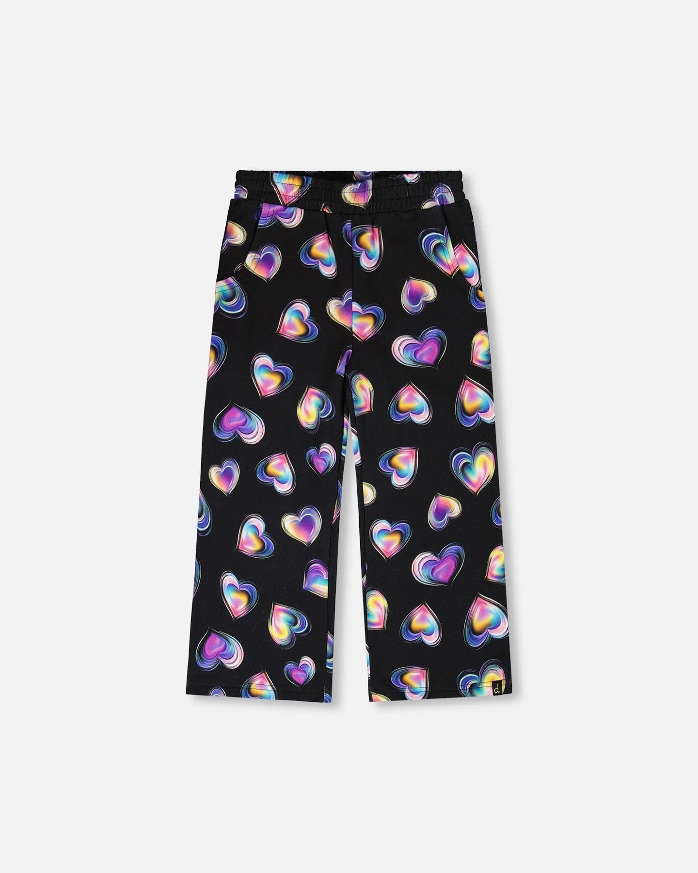 Wide Leg Fleece Pants Black And Multicolor - Deux par Deux