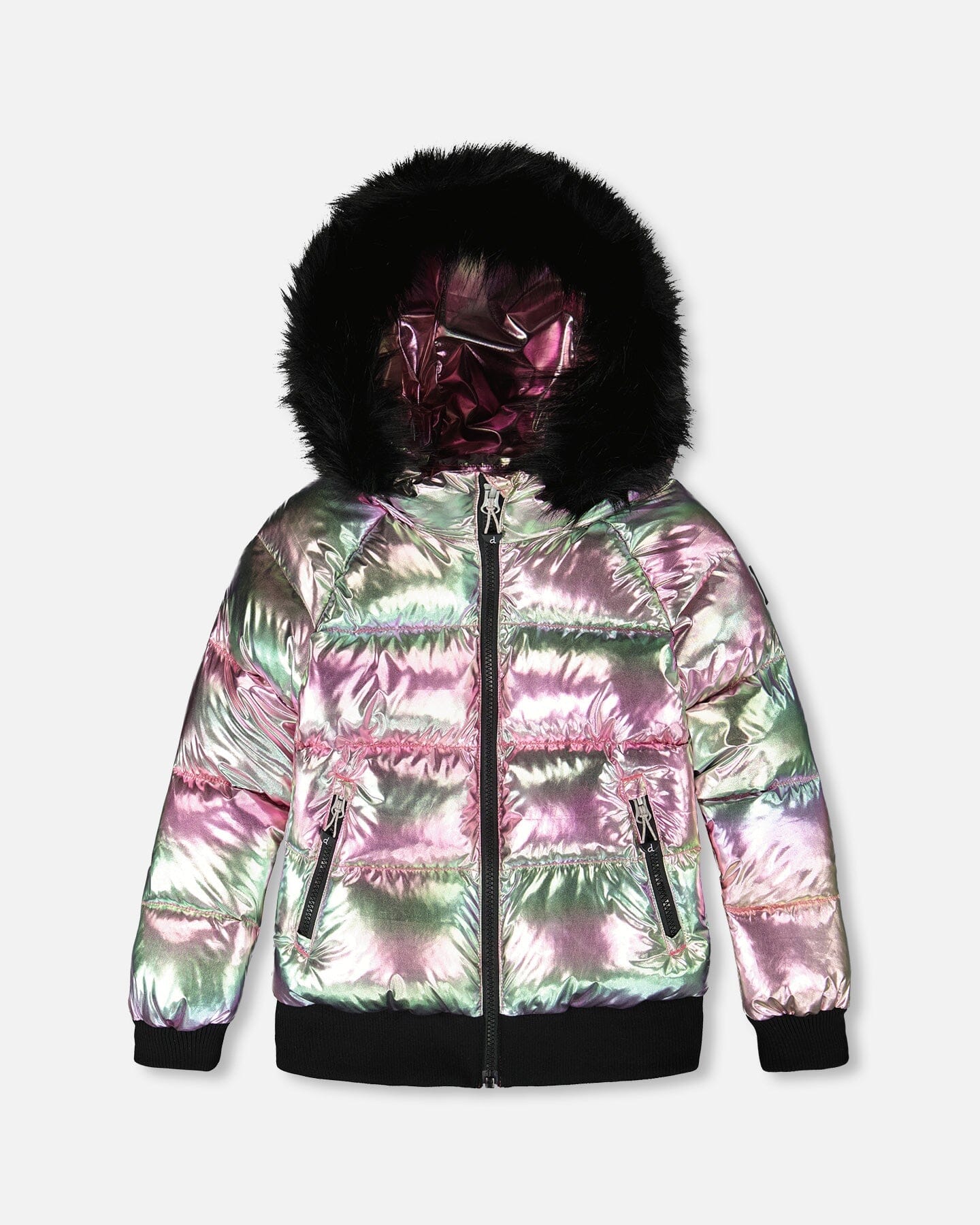 Multicolor Metallic Quilted Bomber-Style Winter Coat - Deux par Deux