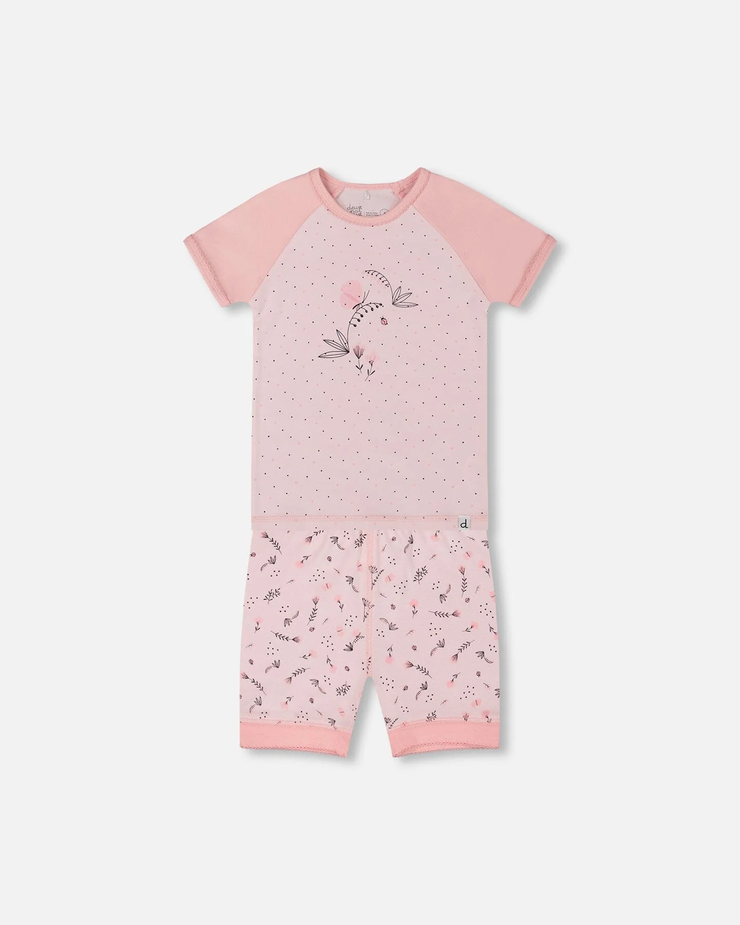 Organic Cotton Two-Piece Short Pajama Set Small Pink Flowers On Pale Pink Background - Deux par Deux
