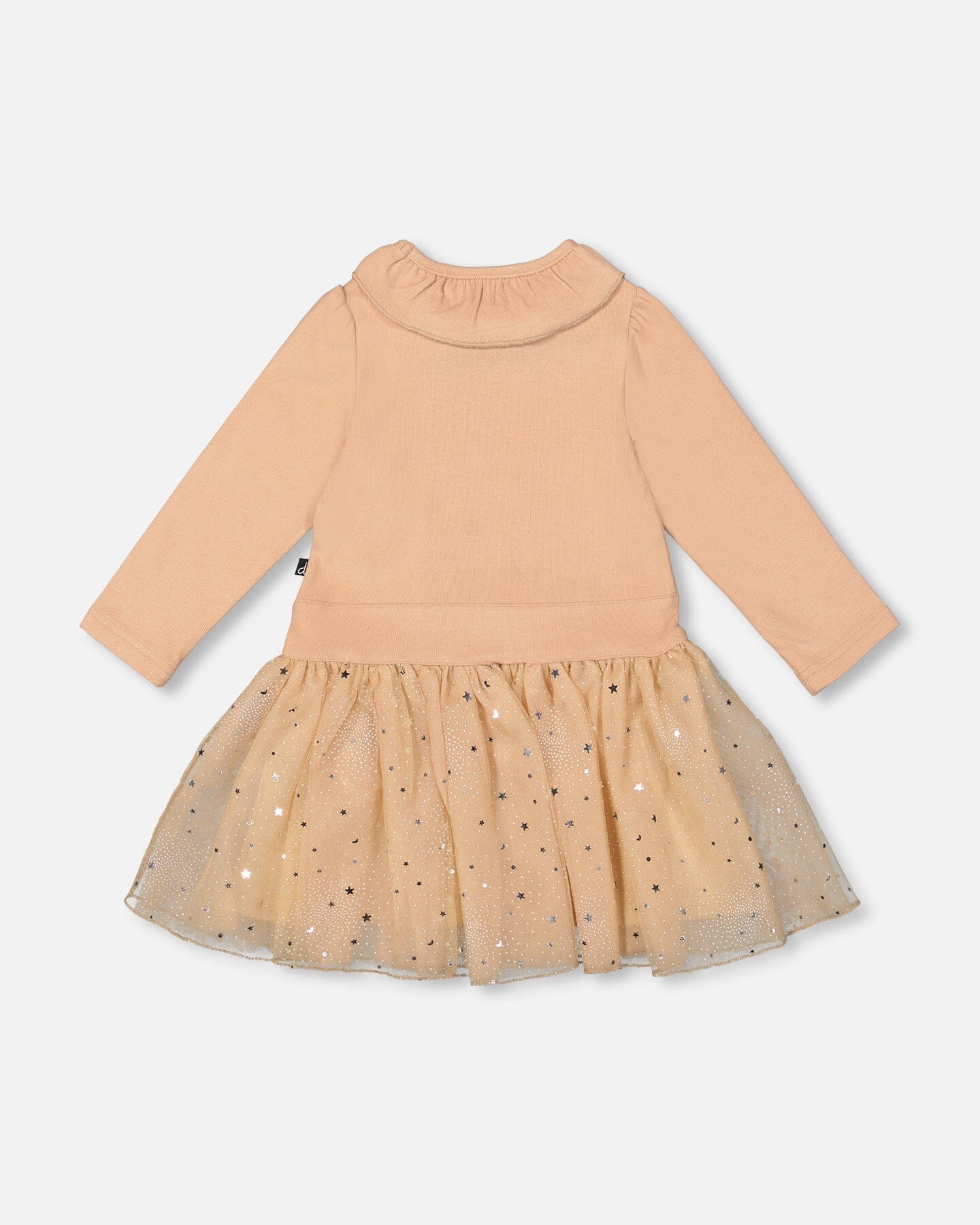 Bi-Material Dress With Glittering Skirt Beige - Deux par Deux
