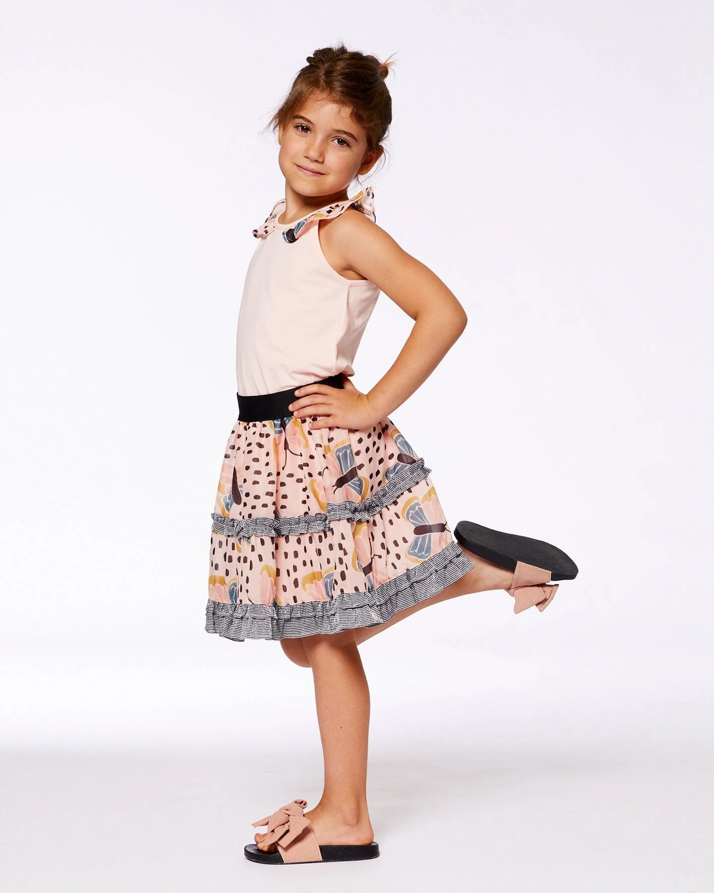 Organic Cotton Tank Top With Frill Pink And Black Butterfly - Deux par Deux