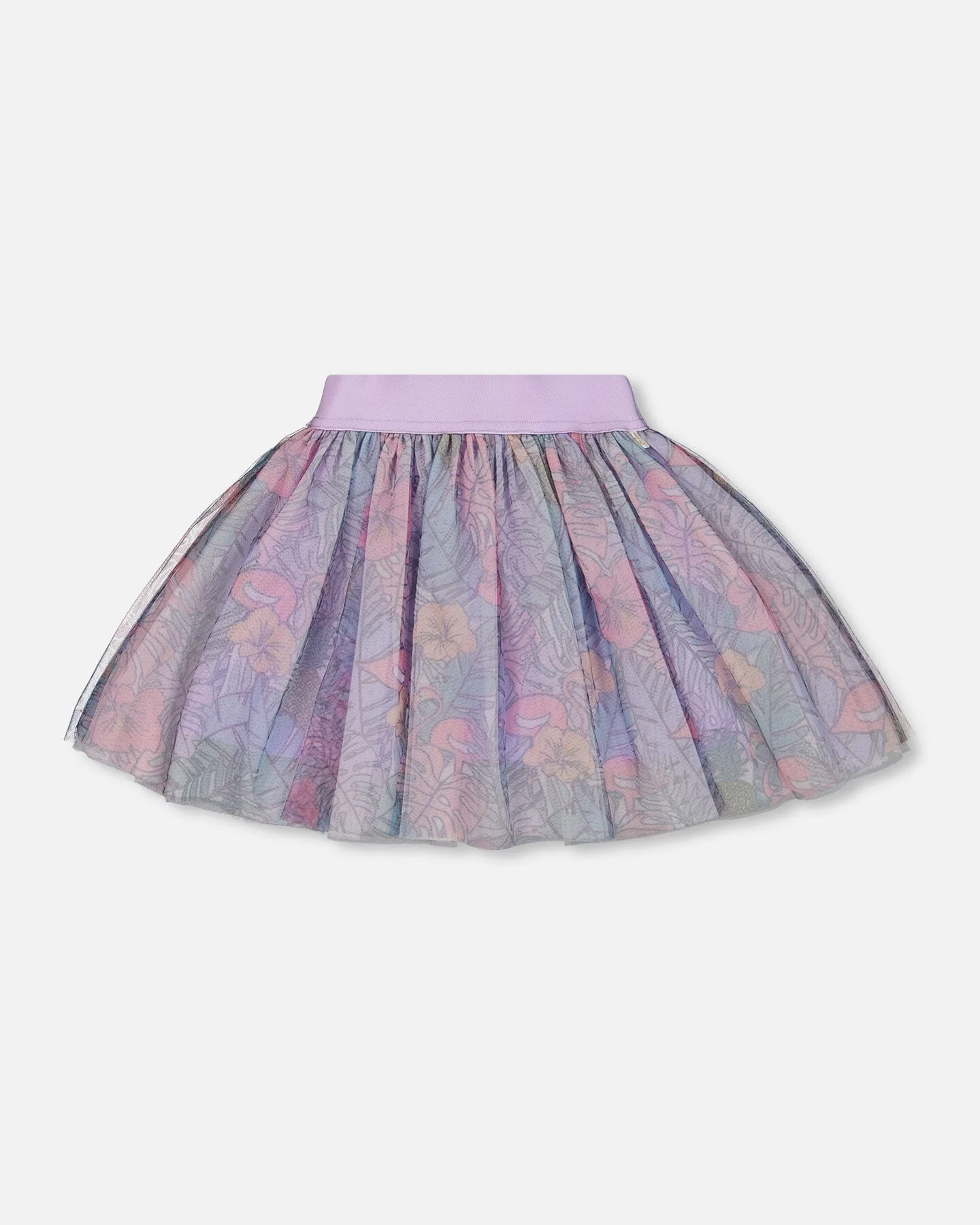 Printed Mesh Skirt Lilac Tropical And Pink Flamingos - Deux par Deux