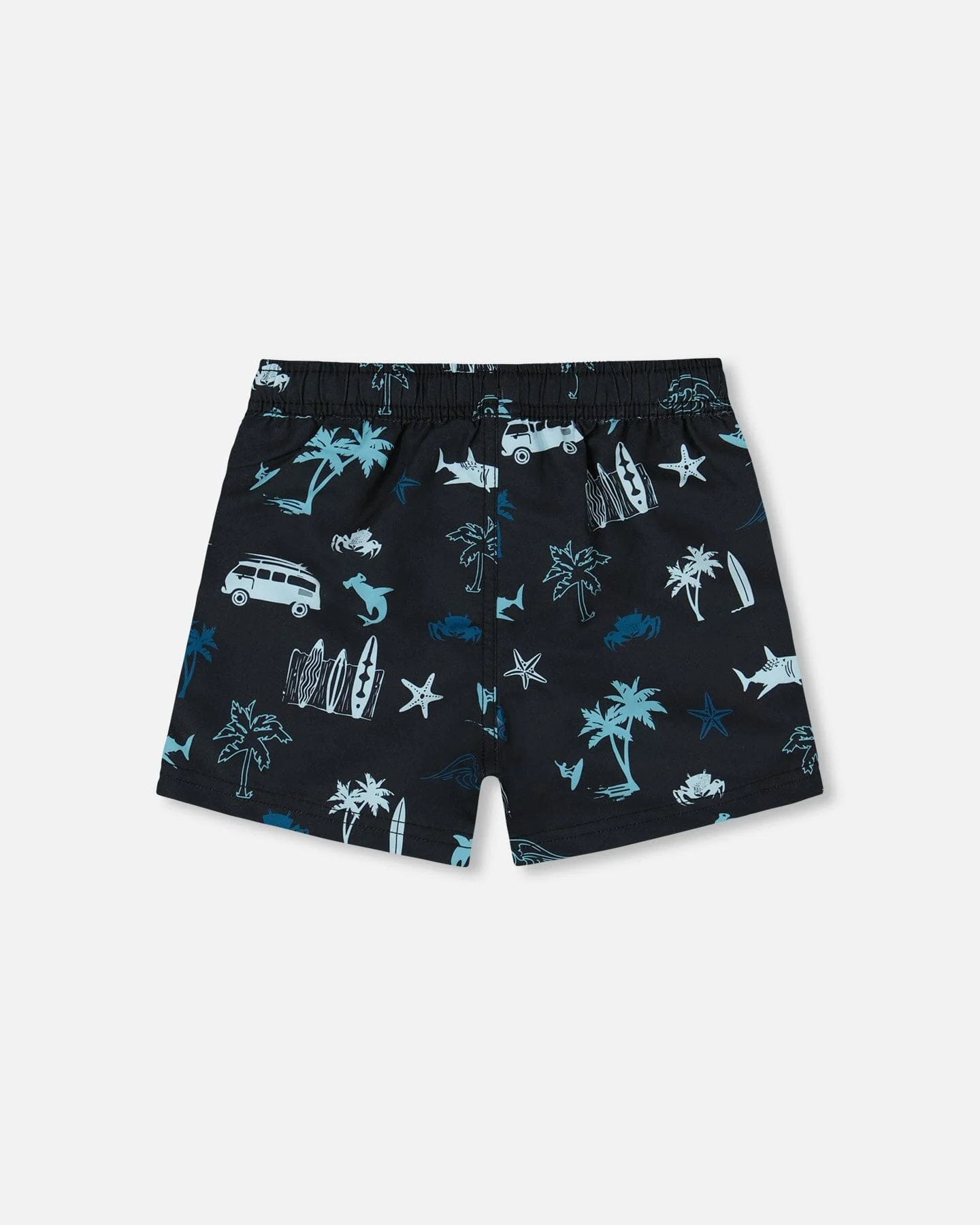 Printed Swim Trunks Light Blue Beach On Black - Deux par Deux