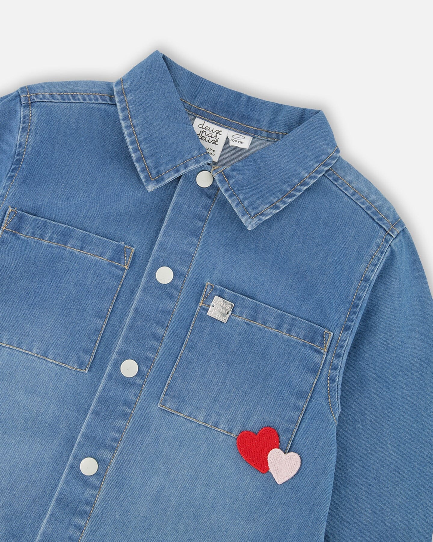 Denim Shirt Light Blue With Patch Pockets And Apple Patch - Deux par Deux