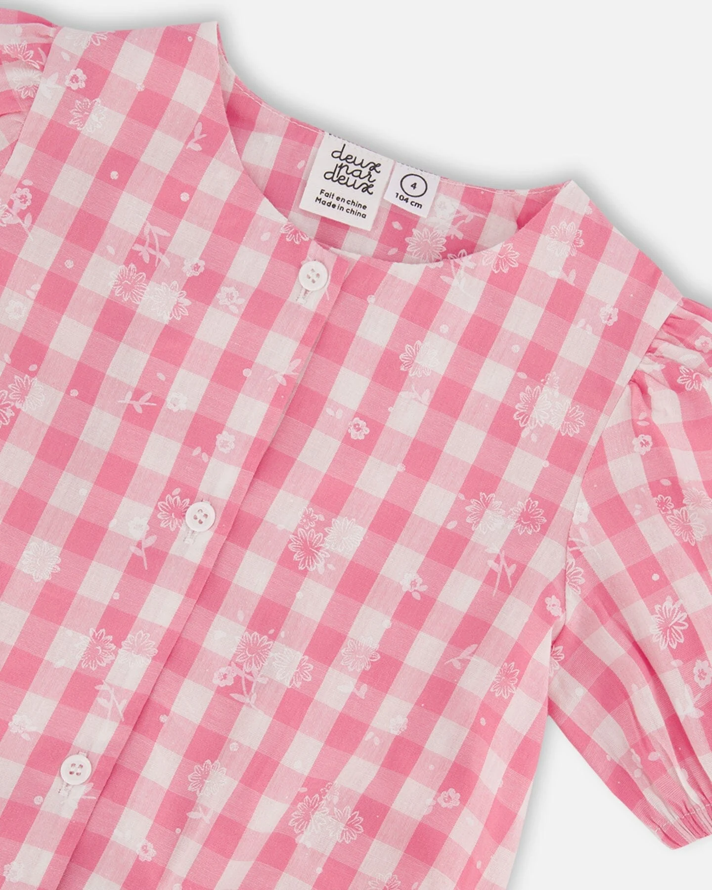 Puff Sleeve Top Pink And White Checks - Deux par Deux