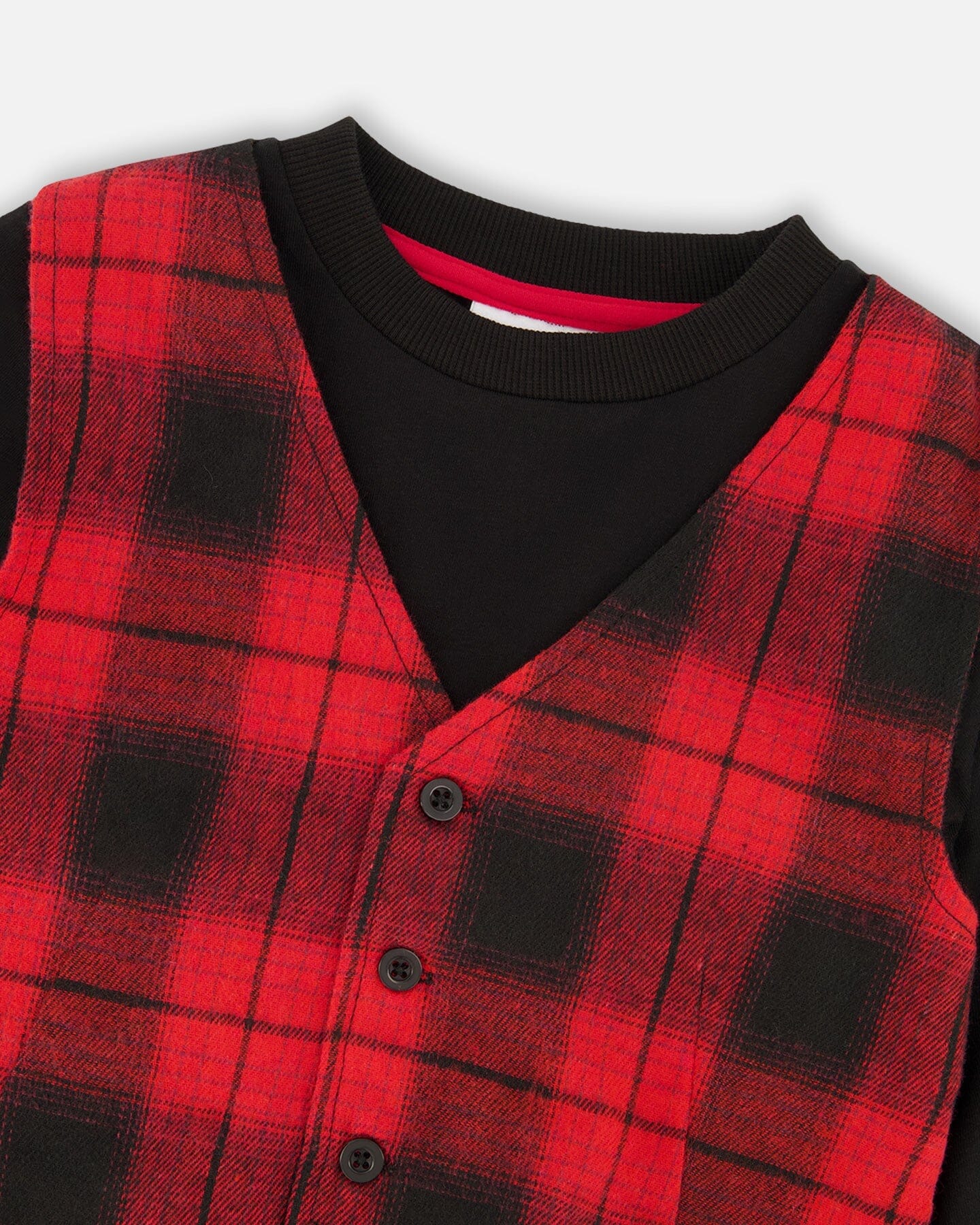 T-Shirt With Plaid Vest Red And Black - Deux par Deux
