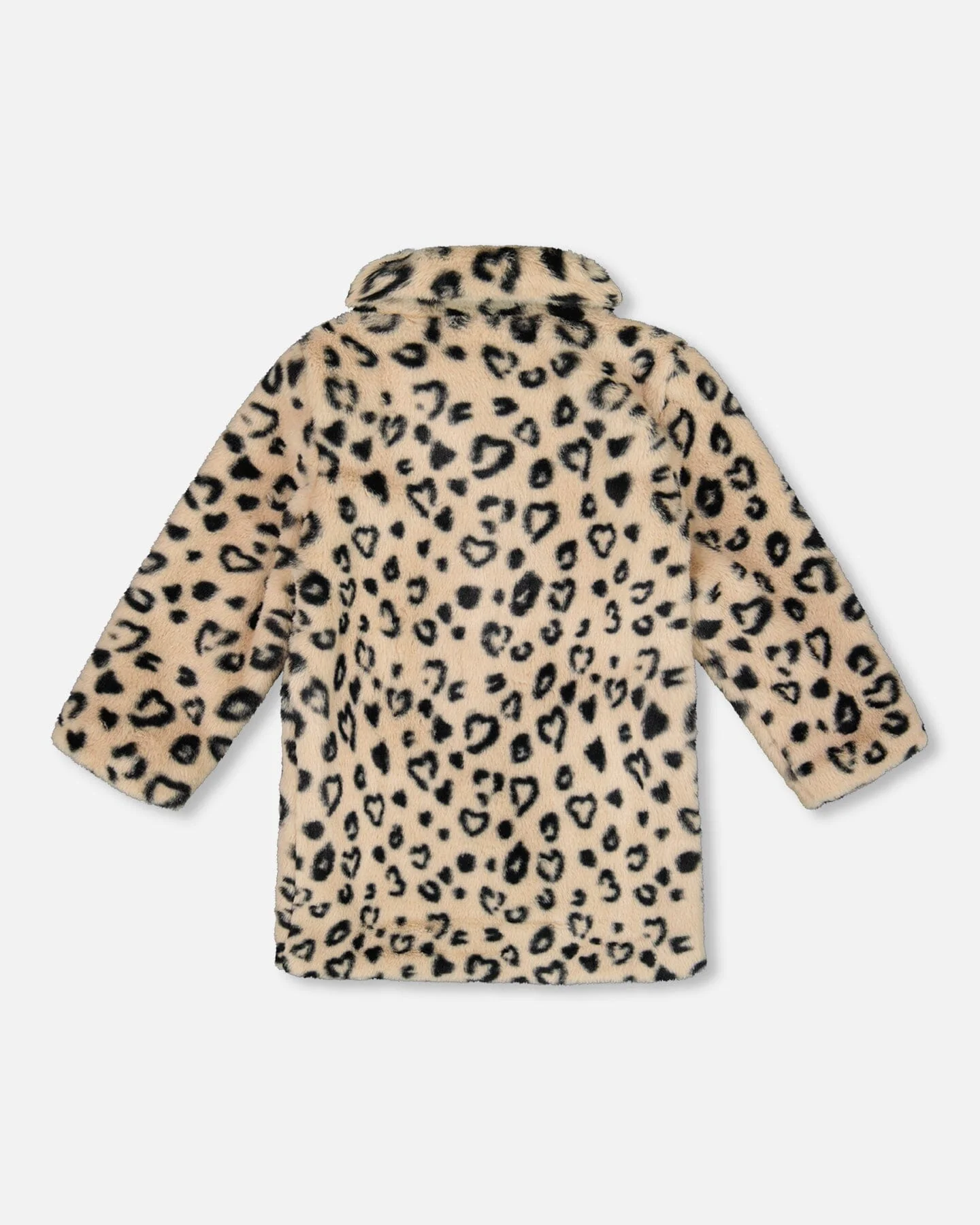 Printed Fake Fur Long Coat Black And Beige Leopard - Deux par Deux