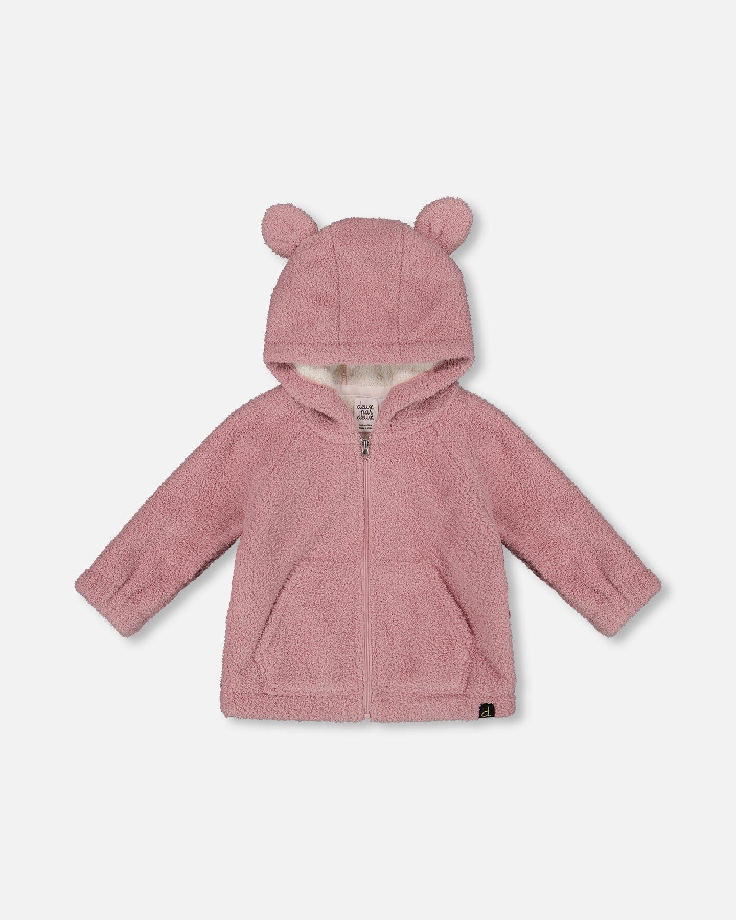 Hooded Full Zip Cat Plush Jacket Dusty Pink - Deux par Deux