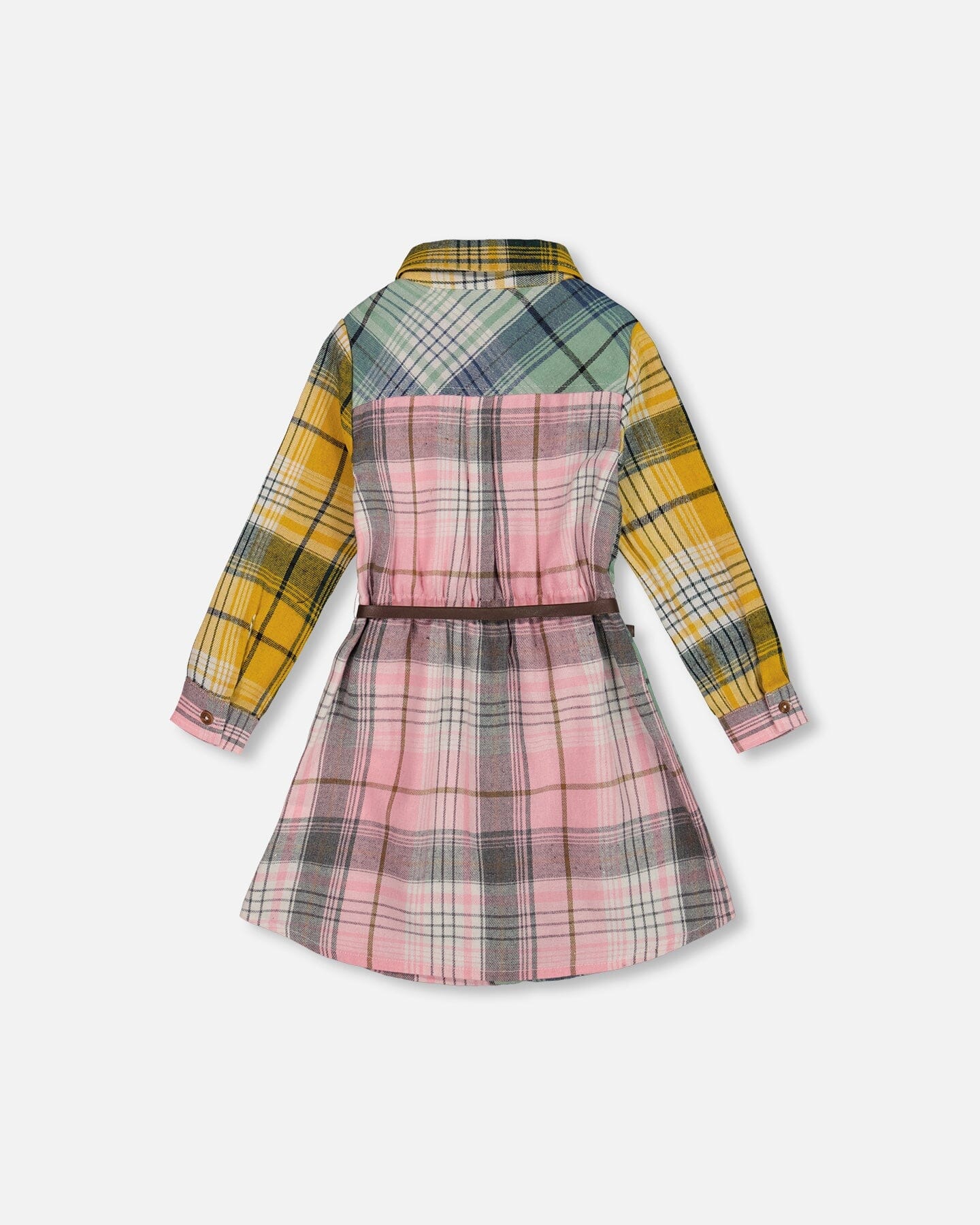 Shirt Dress With Belt Green Pink And Yellow - Deux par Deux