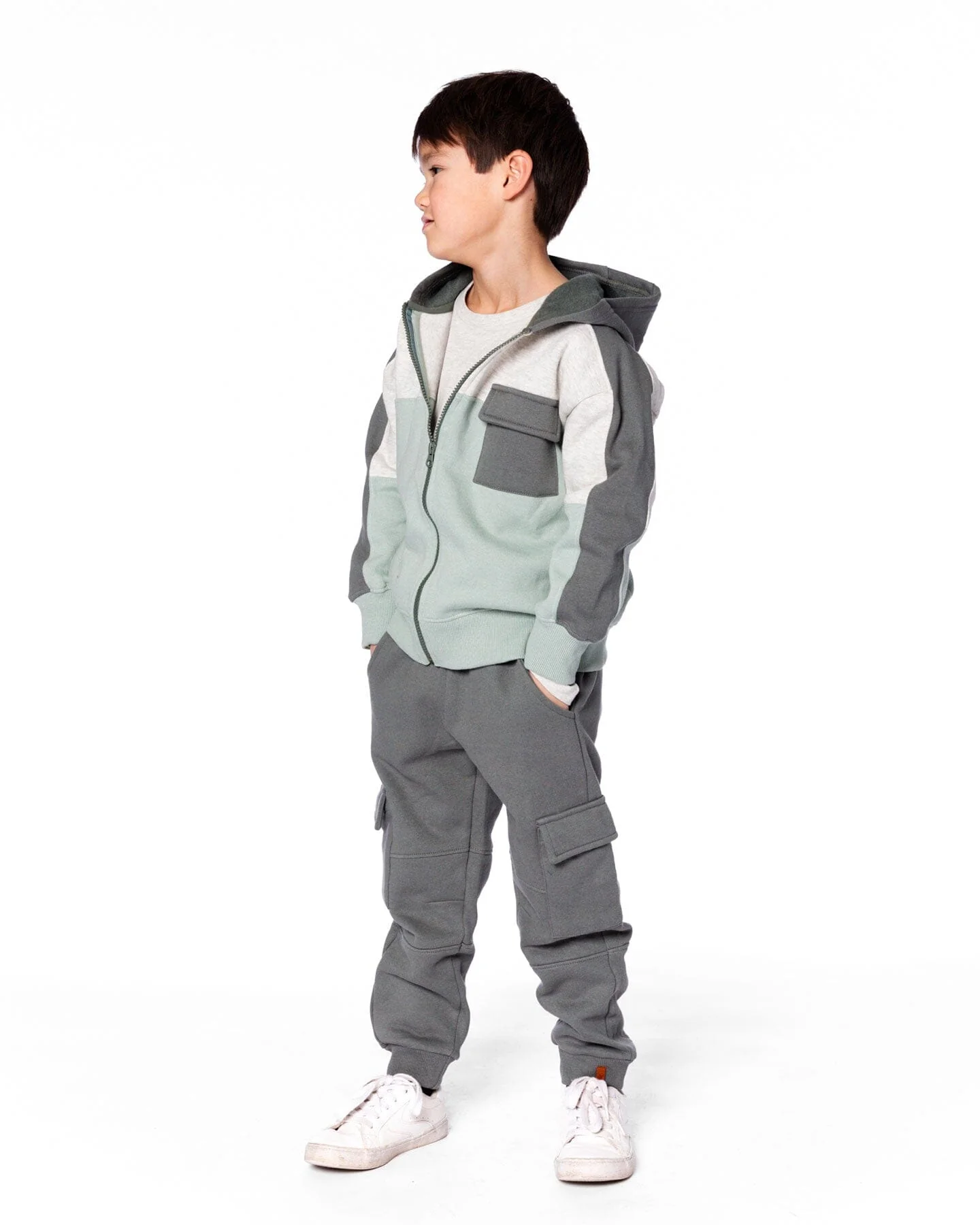 Fleece Sweatpants With Cargo Pockets Gray Green - Deux par Deux