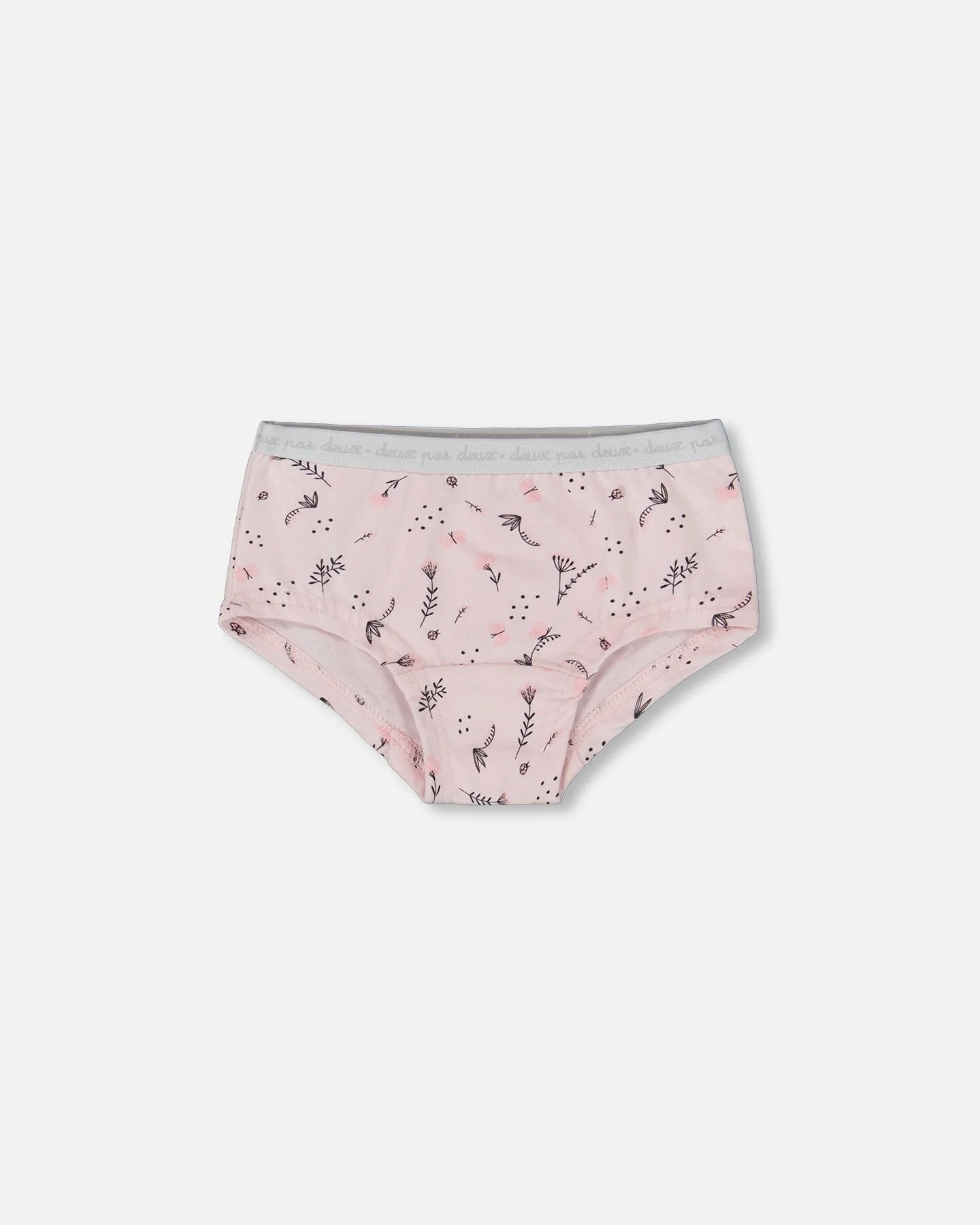 Printed Organic Cotton Boyshort Panty Small Pink Flowers On Pale Pink Background - Deux par Deux