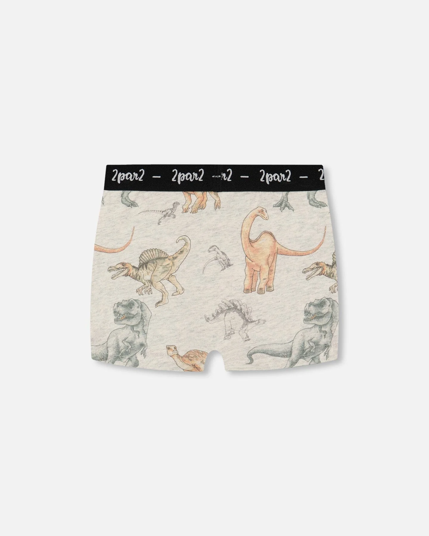 Printed Organic Cotton Boxer Shorts Dinosaur On Mottled And Tan Background - Deux par Deux