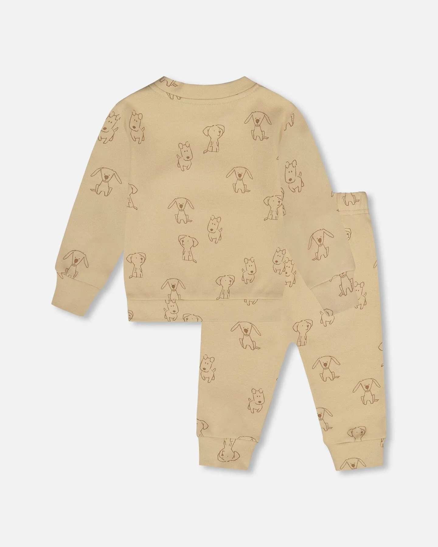 Organic Cotton Pant And Top Set Beige Printed Dogs - Deux par Deux