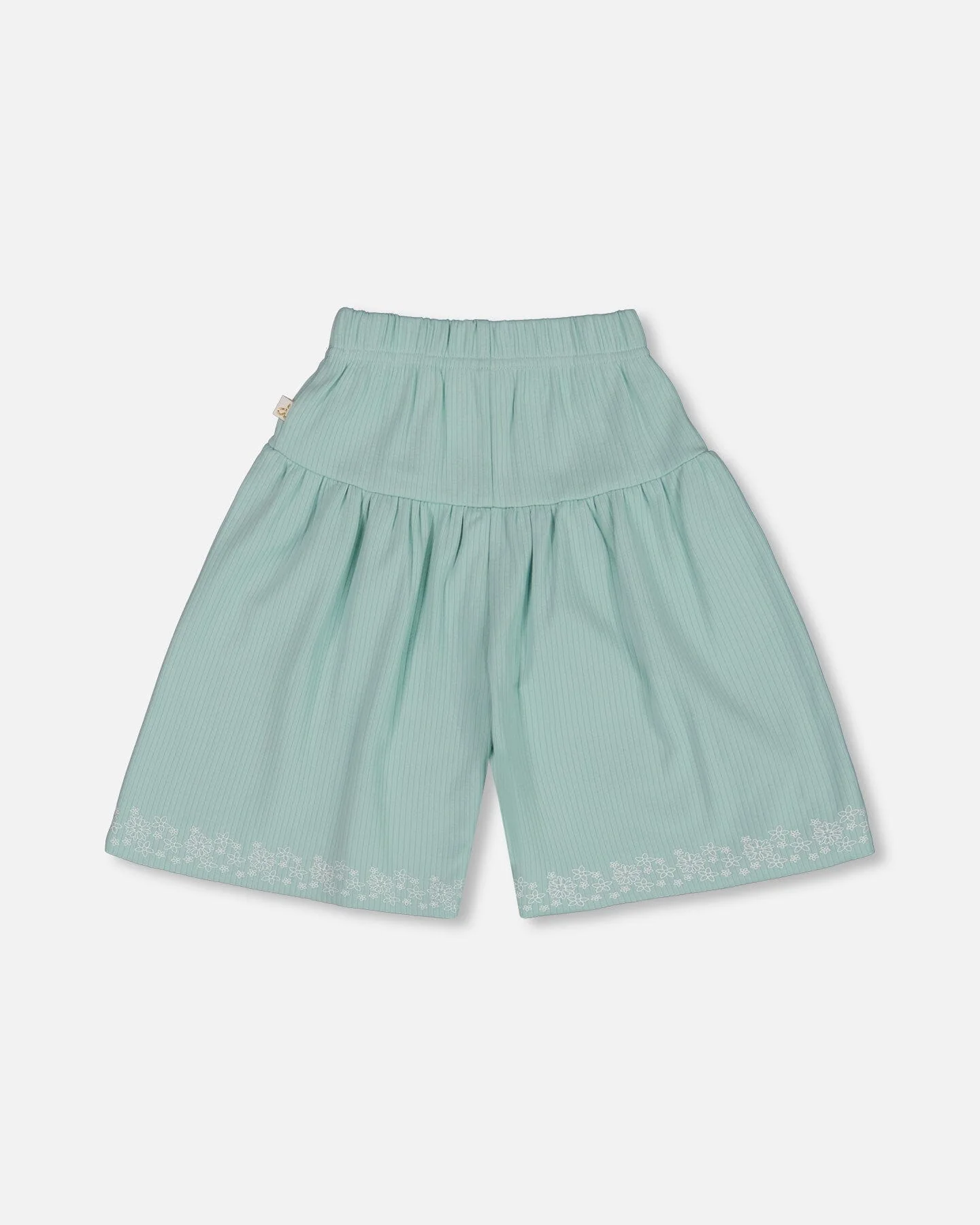 Flat Back Rib Capri With Embroidery Pale Teal - Deux par Deux