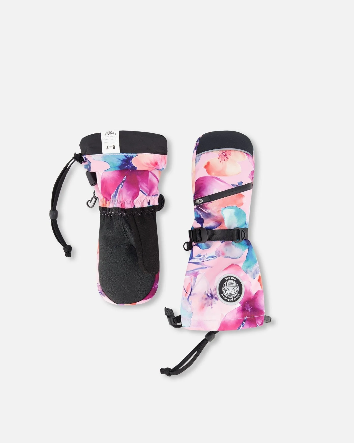 Winter Mittens Teknik Pink Watercolor Flower Print - Deux par Deux